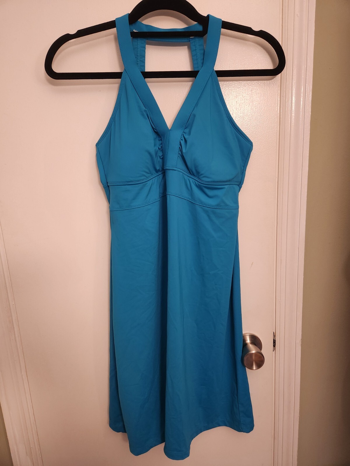 Athleta Womens Turquoise Blue Sunfish Kauai Swim Dress V-Neck Size Small