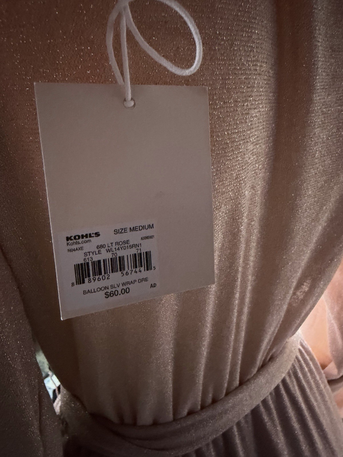 Kohl’s Pink Solid Wrap Tie V-Neck Balloon Long Sleeve Short Dress Size M