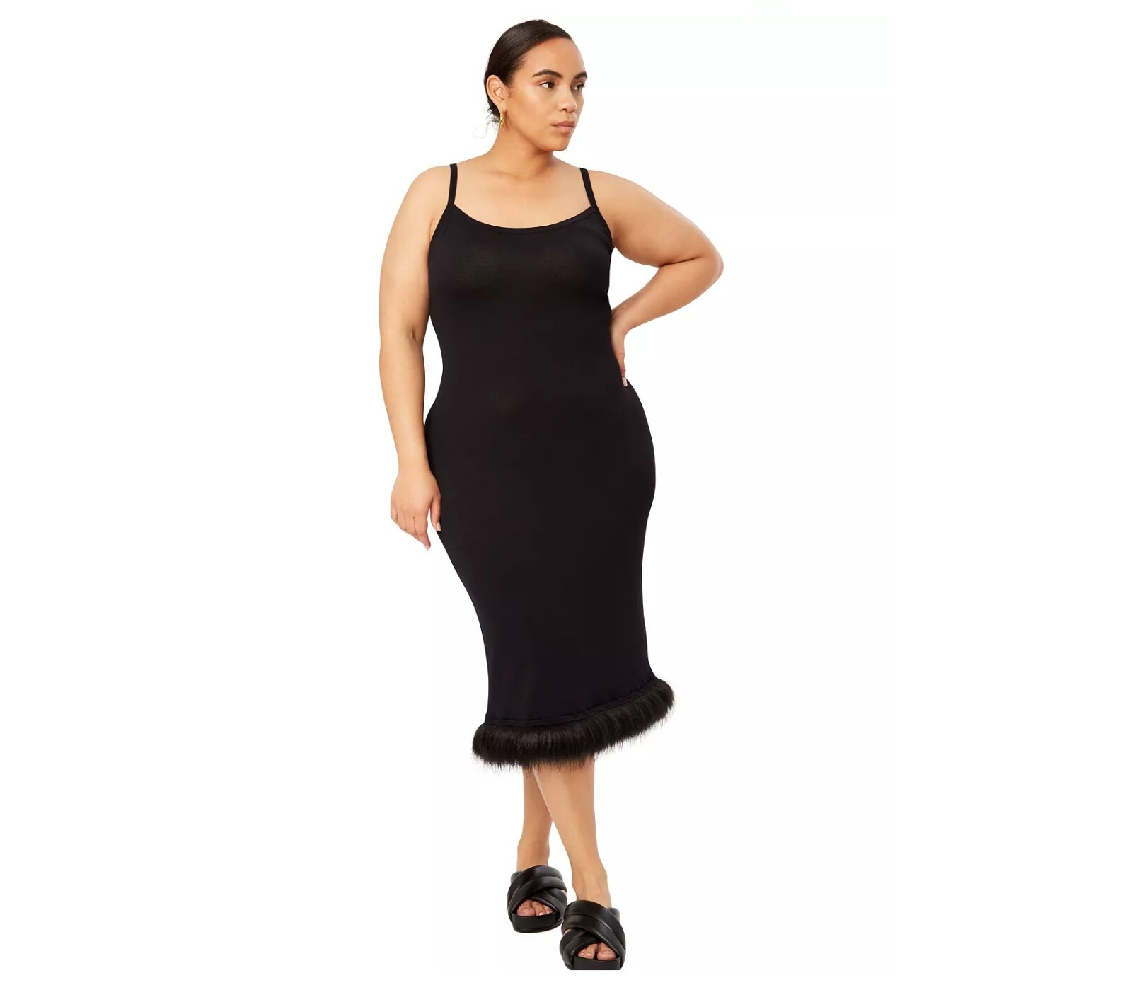 Danielle Bernstein Womens Plus 2X Black Sweater Faux Fur Trim Dress NWT BQ83
