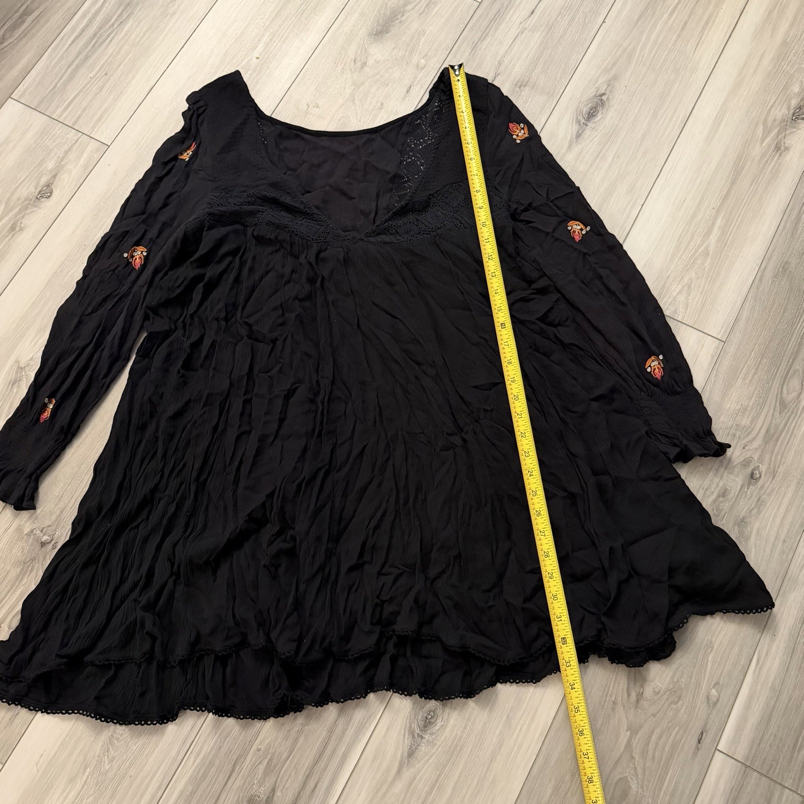 Free People Mohave Mini Dress Black Embroidered Festival Boho Women’s Medium