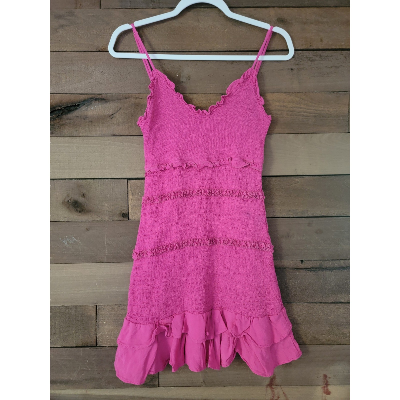 Pookie & Sebastian Pink Smocked Ruffle Sleeveless Tiered Casual Mini Dress Small