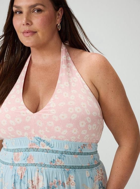 Torrid Halter Tea Length Sundress Cute Daisy Ditsy Floral Pink Size 1X NWT
