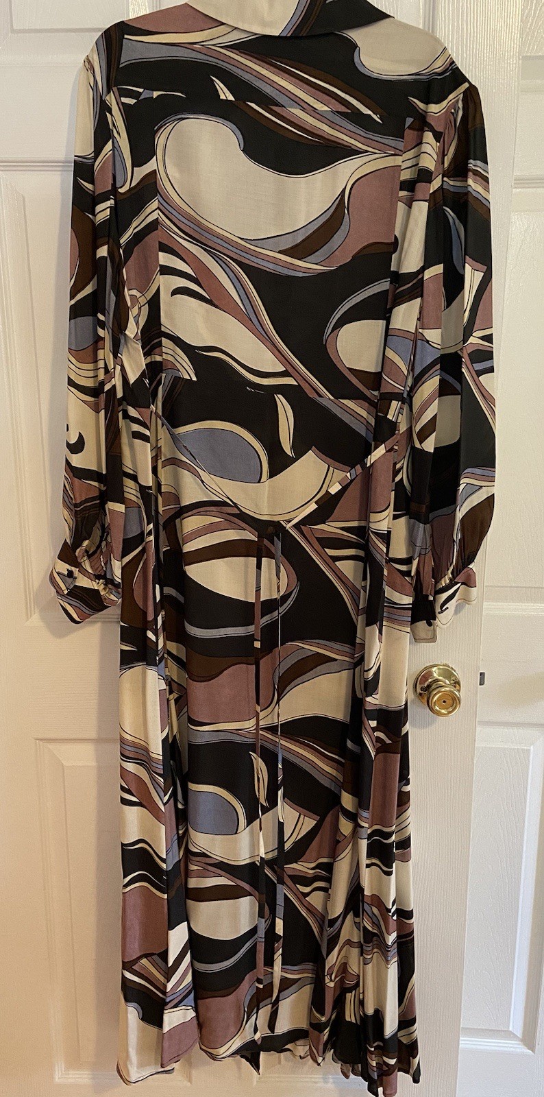 EUC 22W (6XL) Rixo Madison Maxi Shirtdress in Mauve/Blue/Brown Swirl Pattern