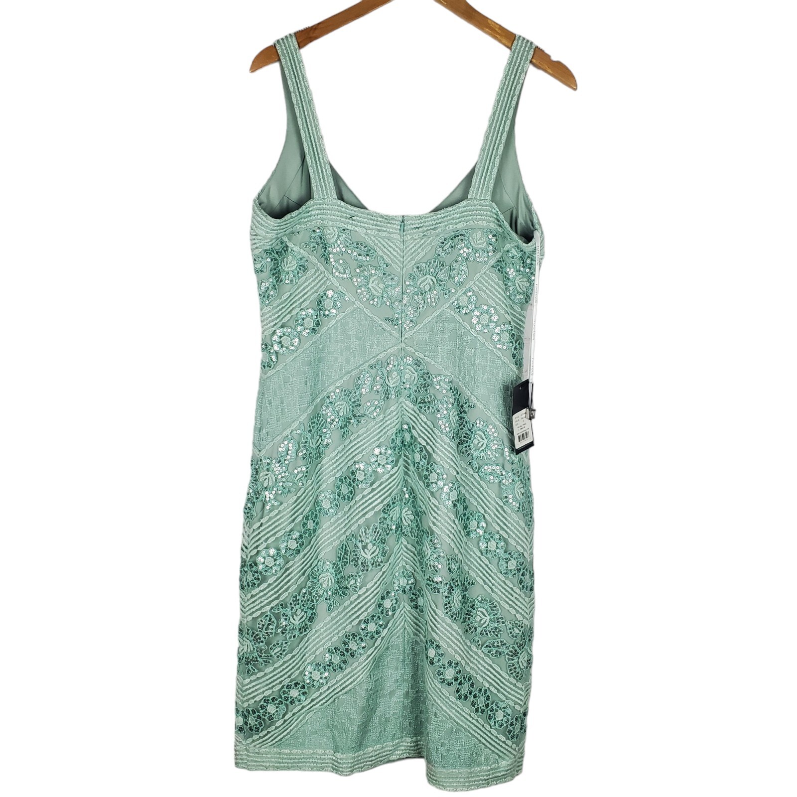 NEW Tadashi Shoji V Neck Sequined Sheath Cocktail Dress Sz 14 Frosted Jade Maia