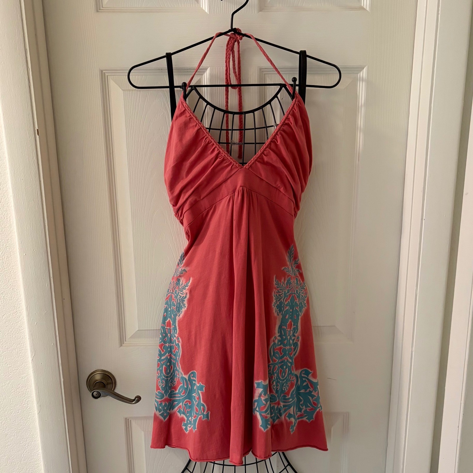 Gypsy 05 Halter Dress S Pink Blue Boho Empire Waist Made in Hollywood USA