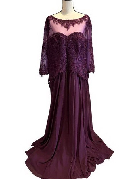 May Queen Eggplant Purple Embellished Beaded Illusion Chiffon Gown Size 5XL $299