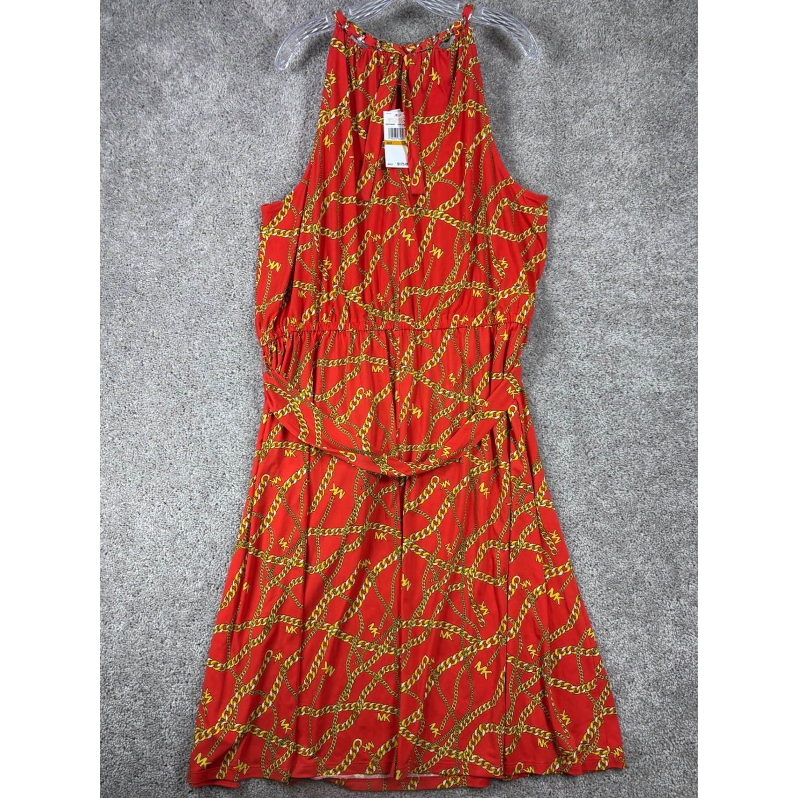 Michael Kors Red Gold Chain Link Halter Neck Maxi Dress Plus Size 3X NWT