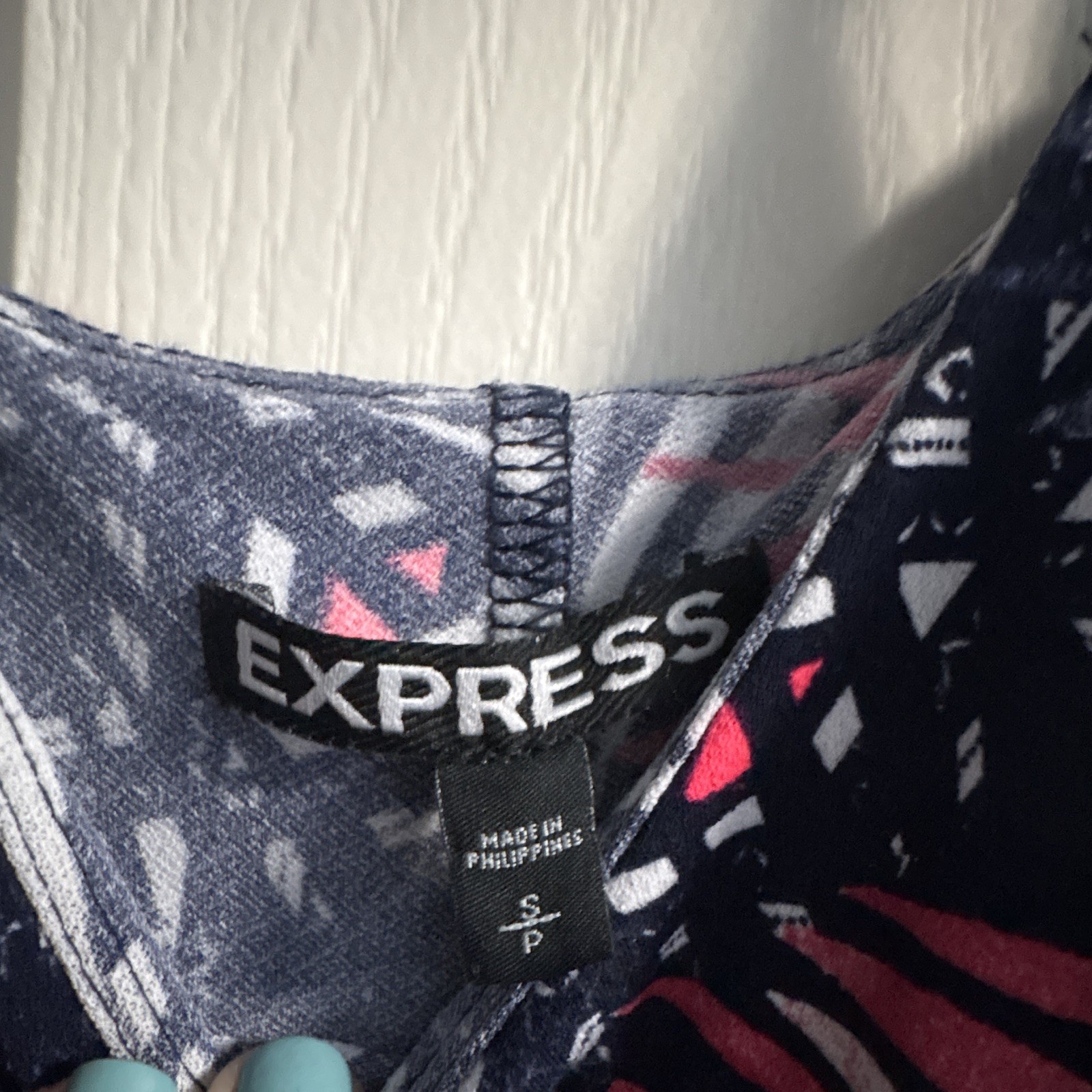 Express Sundress Navy/Pink/White Tropical V-Neck Spaghetti Strap Knee S