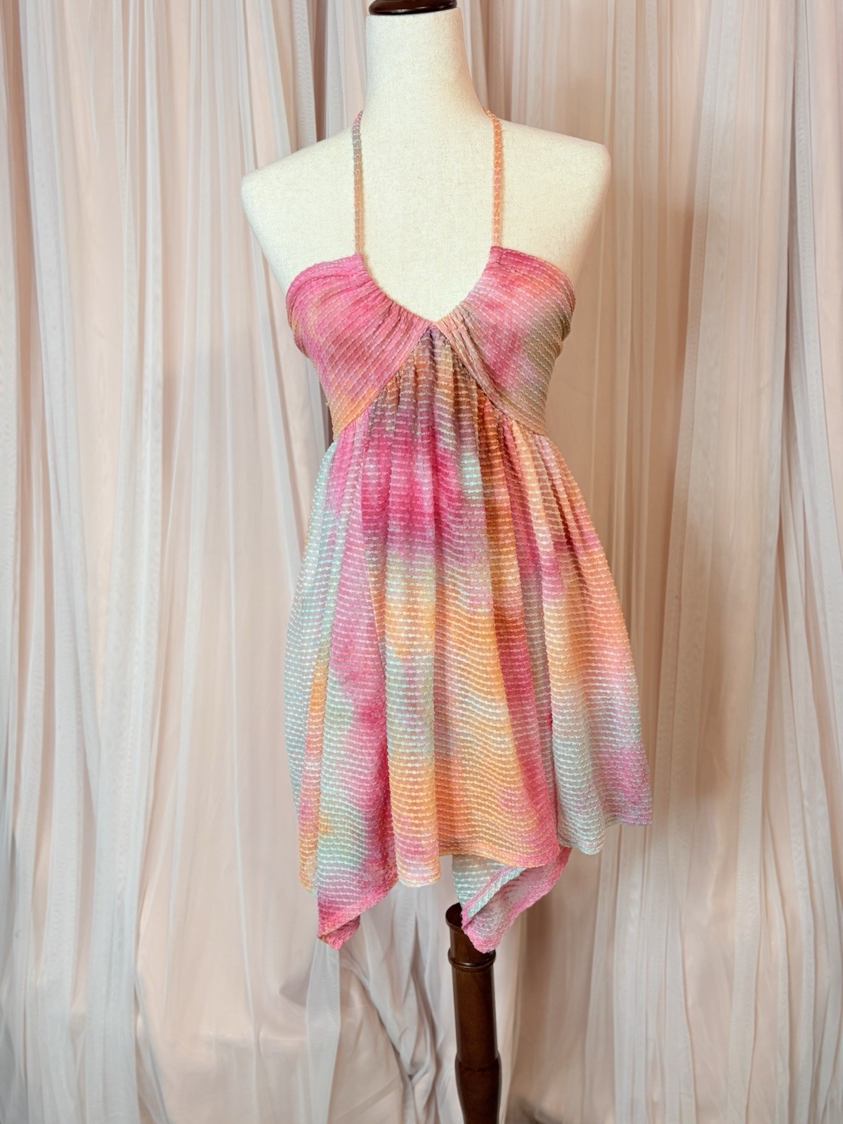 Wild Fable Tie Dye Halter Asymmetric Mini Dress Pink Orange Blue Size S