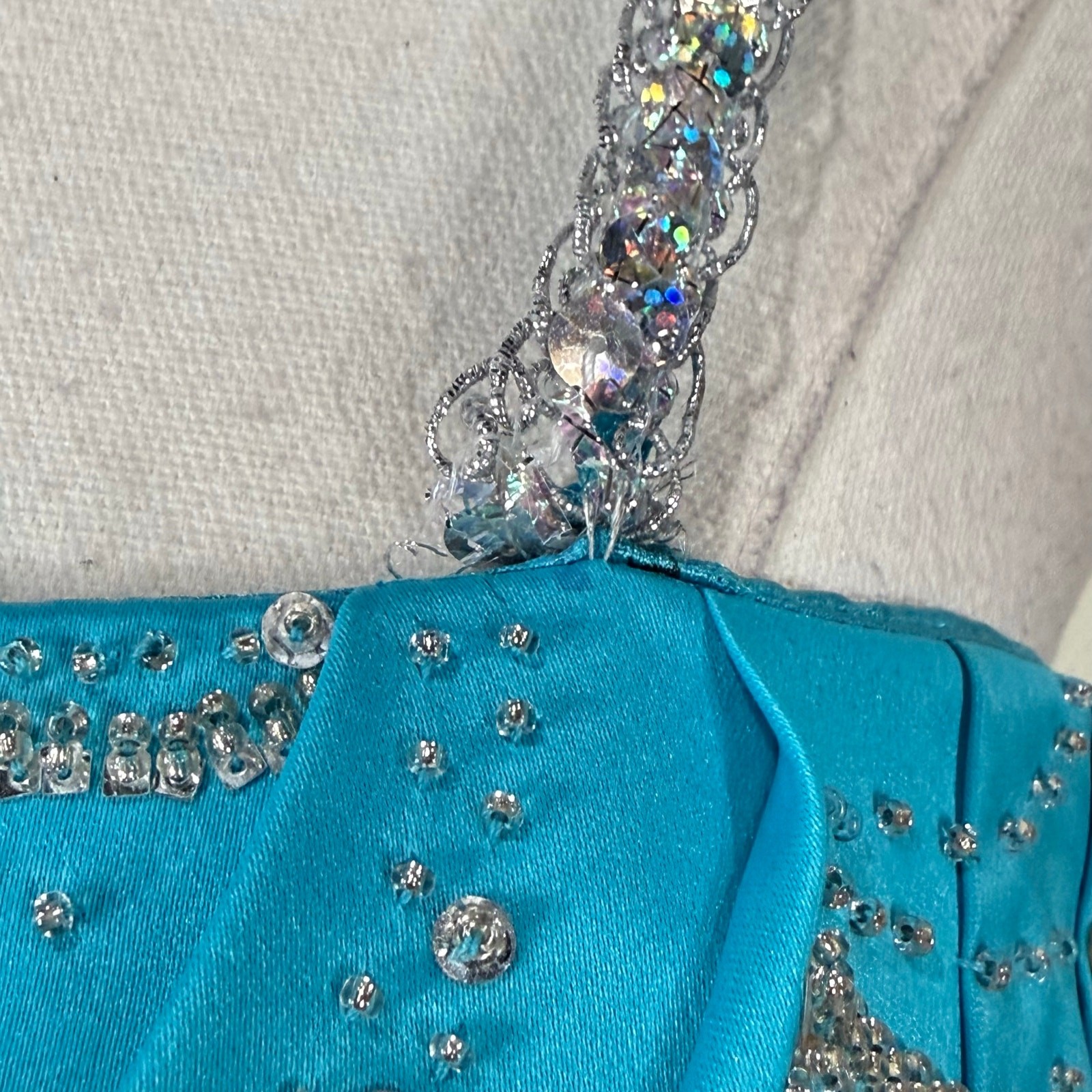 90s Y2k Satin Beaded Sequin Floral Ruched Formal Prom Dress Fairy Whimsy Glam XS