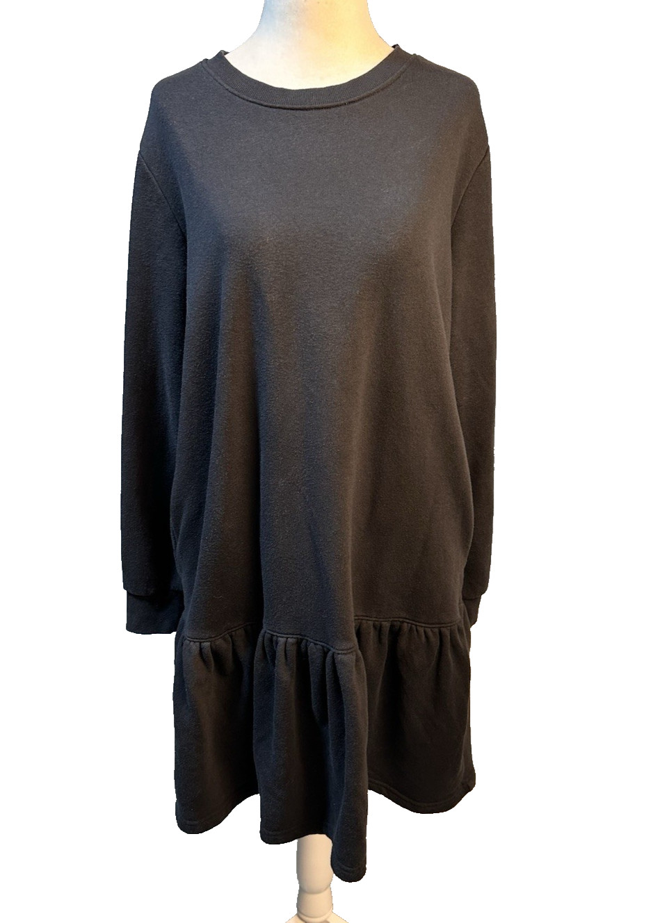 Serra Cotton Poly Blend Black Dropped Waist dress with pockets Size L
