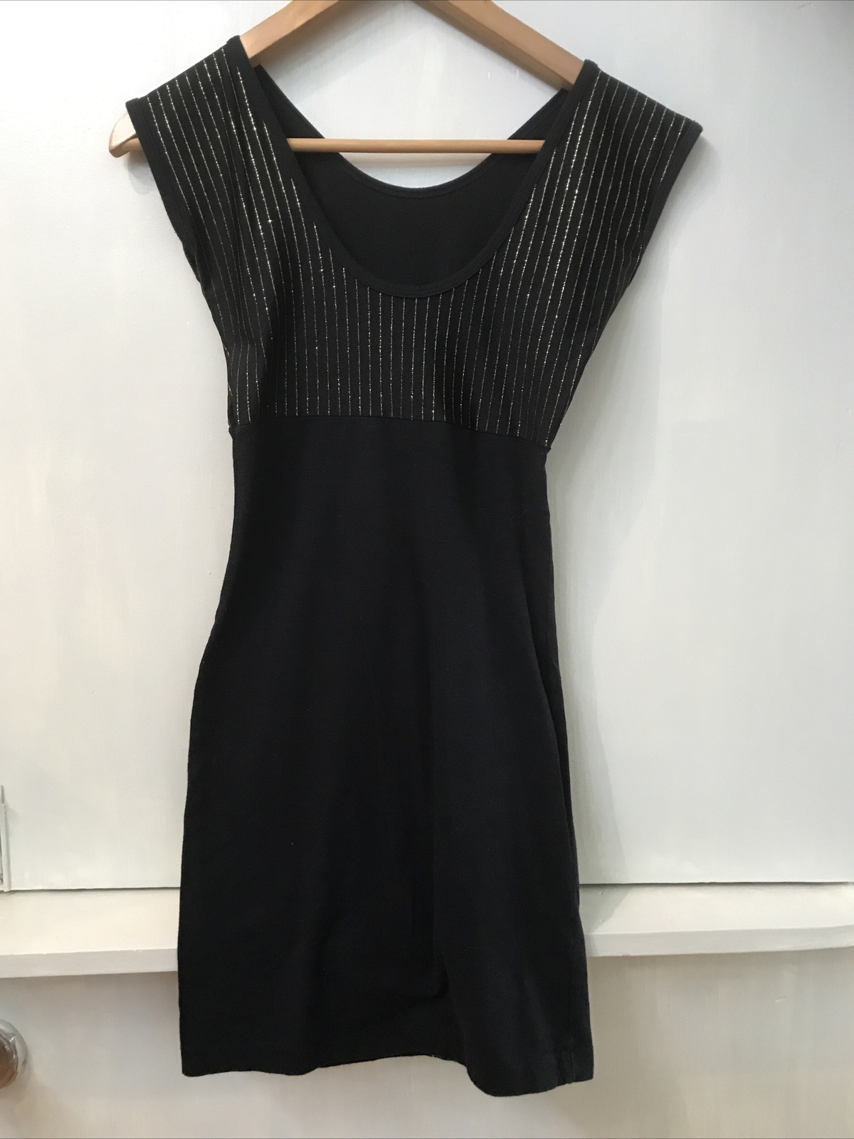 American Apparel Black Gold Stripe Bodycon Mini Dress Size XS Scoop Back Neck