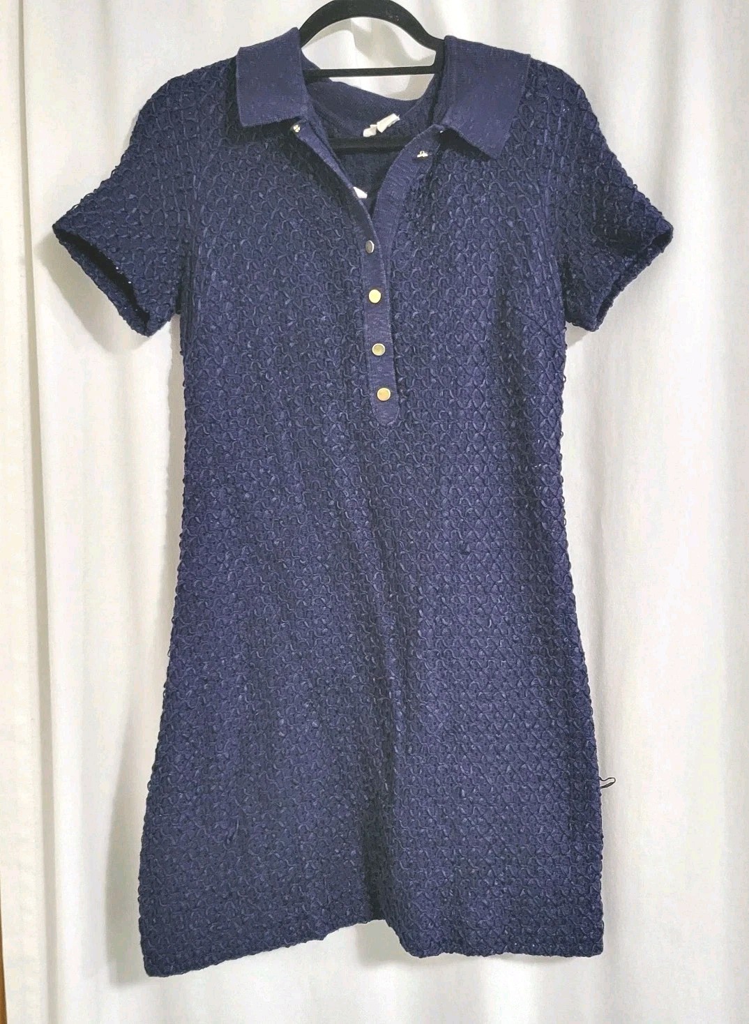 Moth Anthropologie Diamond Knit Dress Size Sm Navy Collared *Issue* Classic Prep