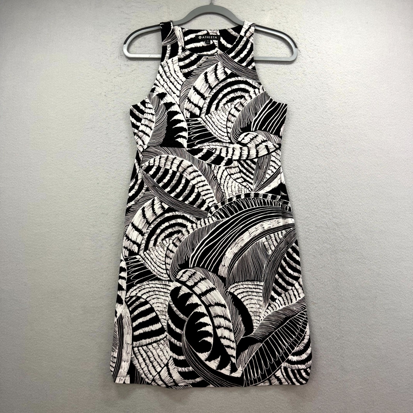 Athleta Santorini Tank Dress Women Small White Black Abstract Leaf Beach Stretch