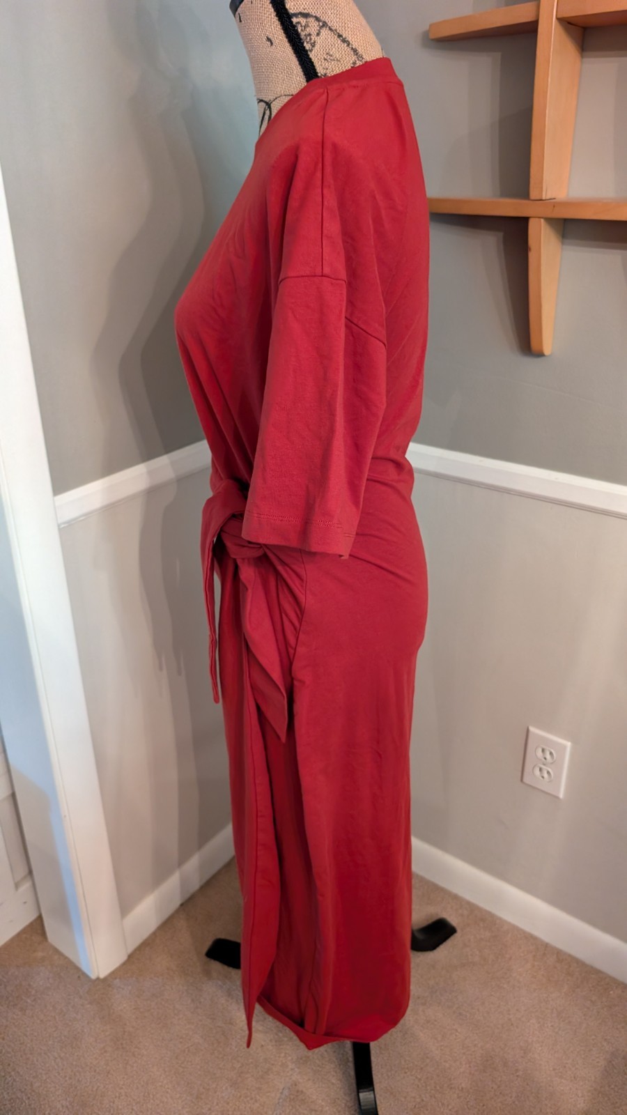 Modern Citizen Noa Organic Cotton T-Shirt Wrap Red Dress Minimalist Sz L