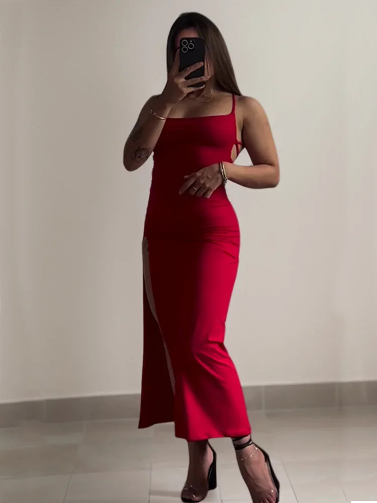 Sensual Summer Long Dress with Deep Split and Braided Back Dress
