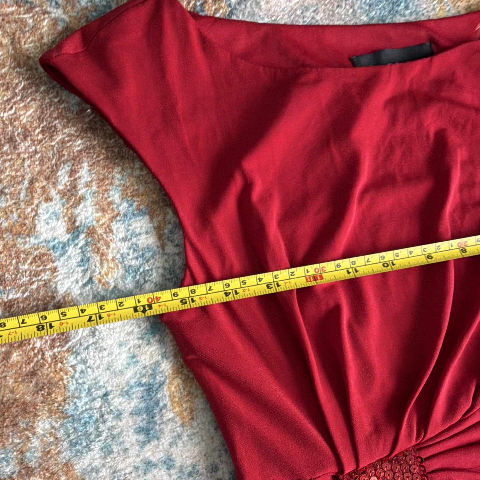 NWT Connected Apparel women’s Red Solid Ruched Sheath Dress Beaded Accent Size 6