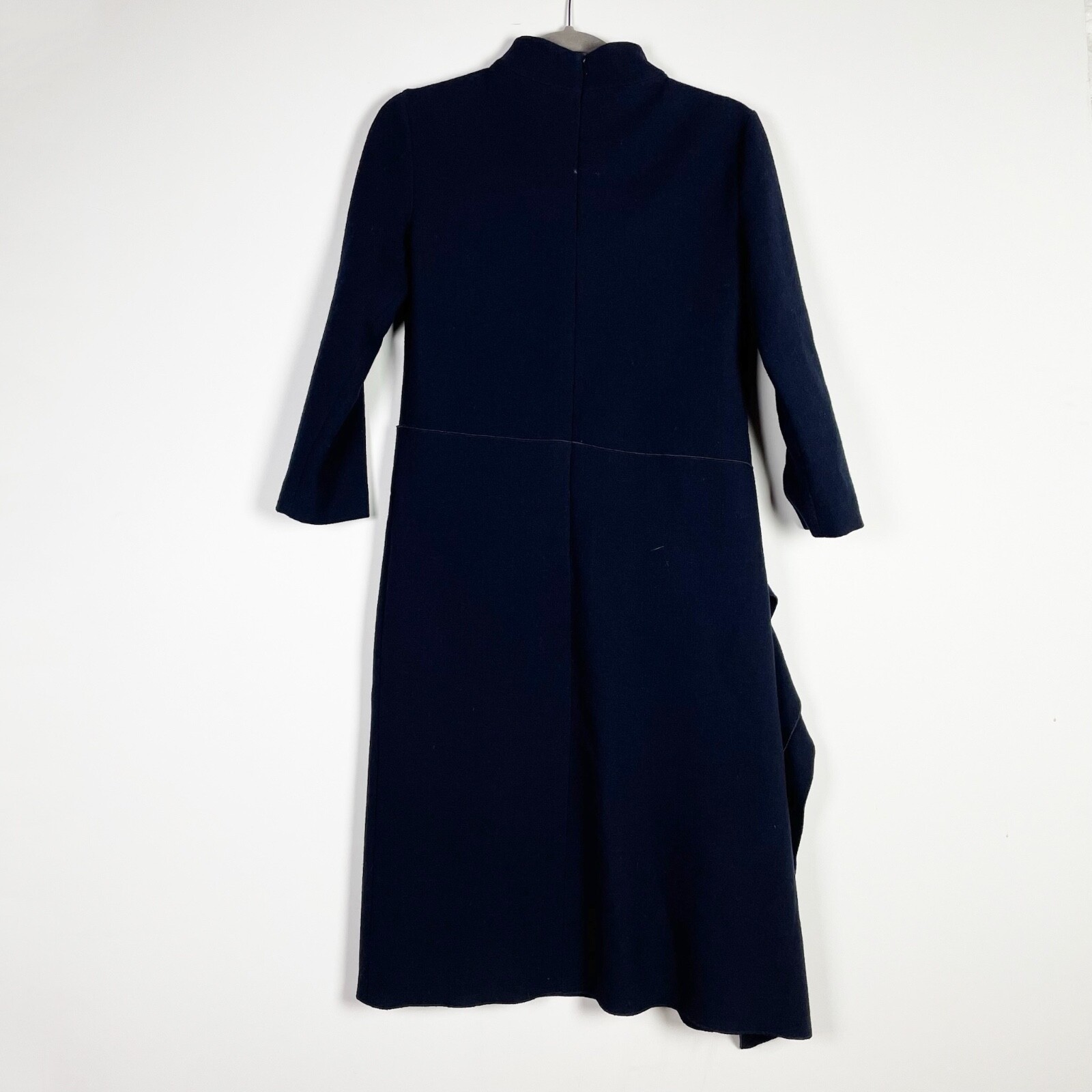 Bottega Veneta Wool Crepe Mock Neck Quarter Sleeve Ruffle Detail Sheath Dress 38