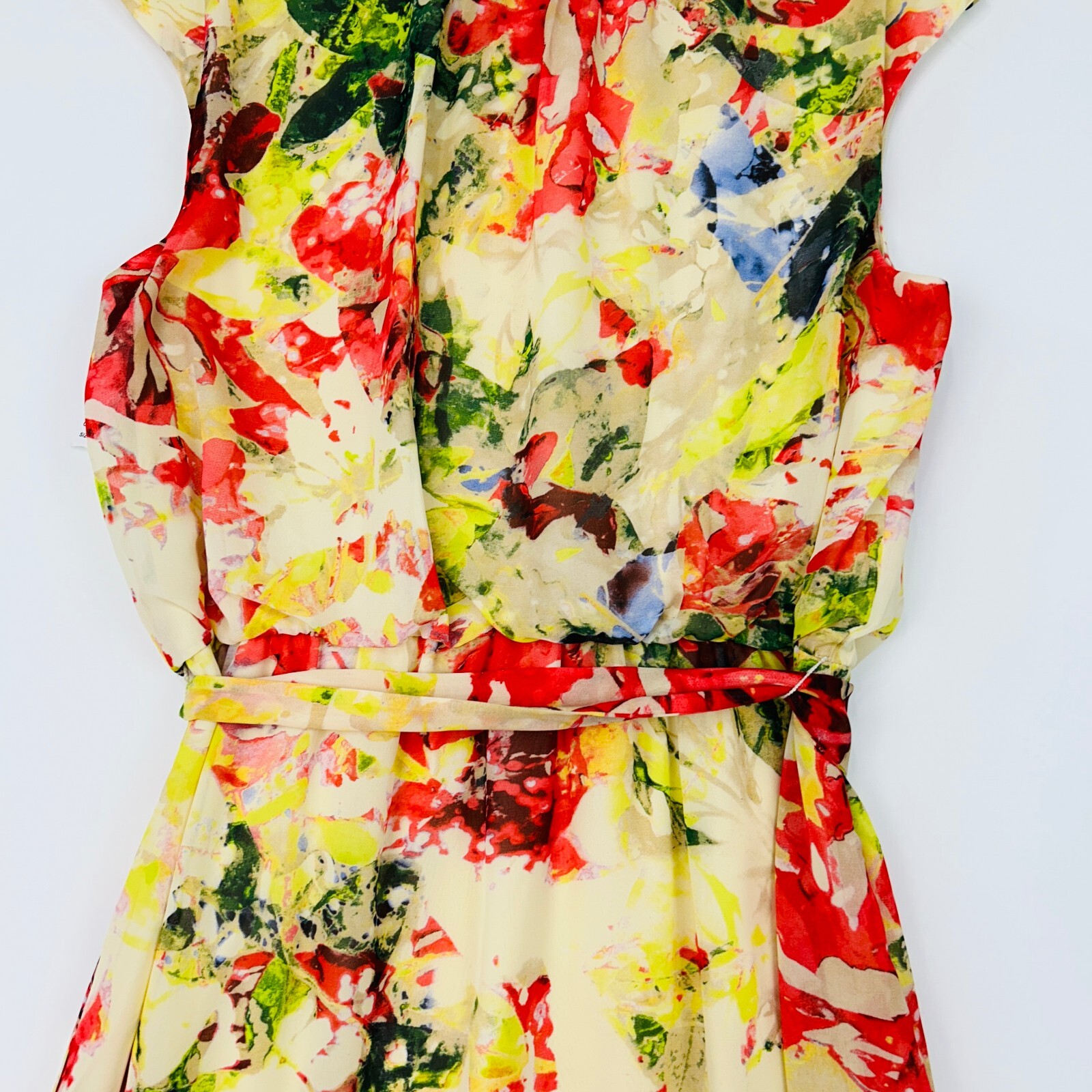 Robbie Bee Ruffle Dress Women 12 NEW Graphic Floral Sleeveless Flounce A-Line