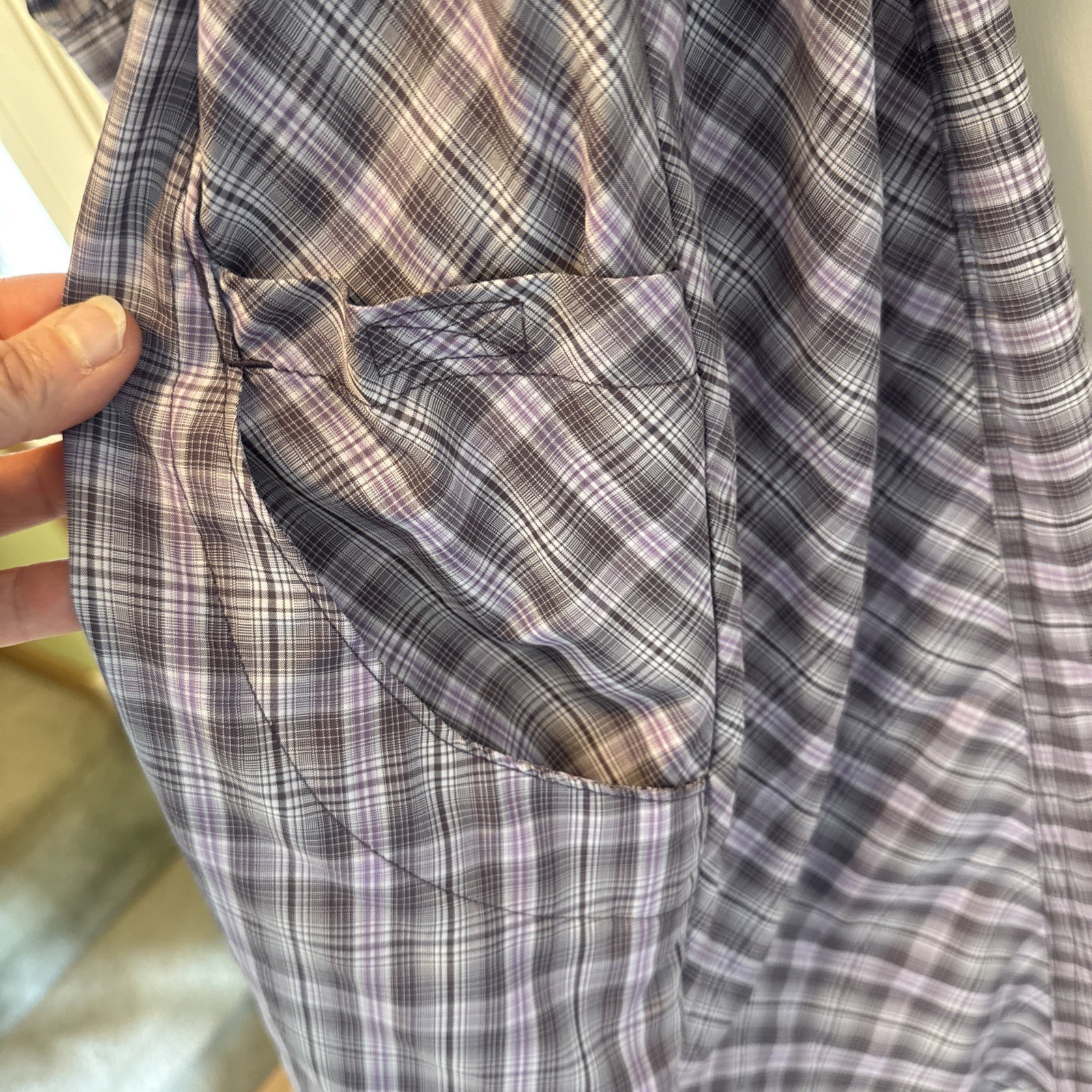 Duluth Purple Plaid Button-Down Shirt Dress Tie Pockets Size M polyester nylon