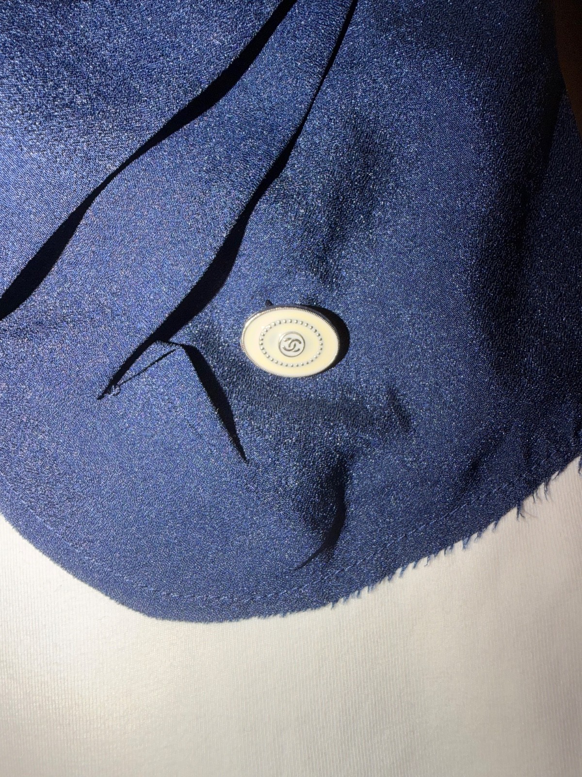 Chanel Authentic Runway White Navy Blue Silk Cotton Dress Size FR 38 US 6