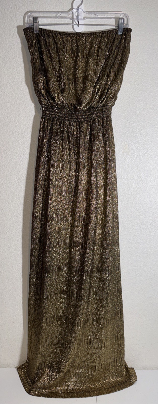 Gianni Bini Gold Metallic Strapless Maxi Cocktail Dress Size Medium Party Club