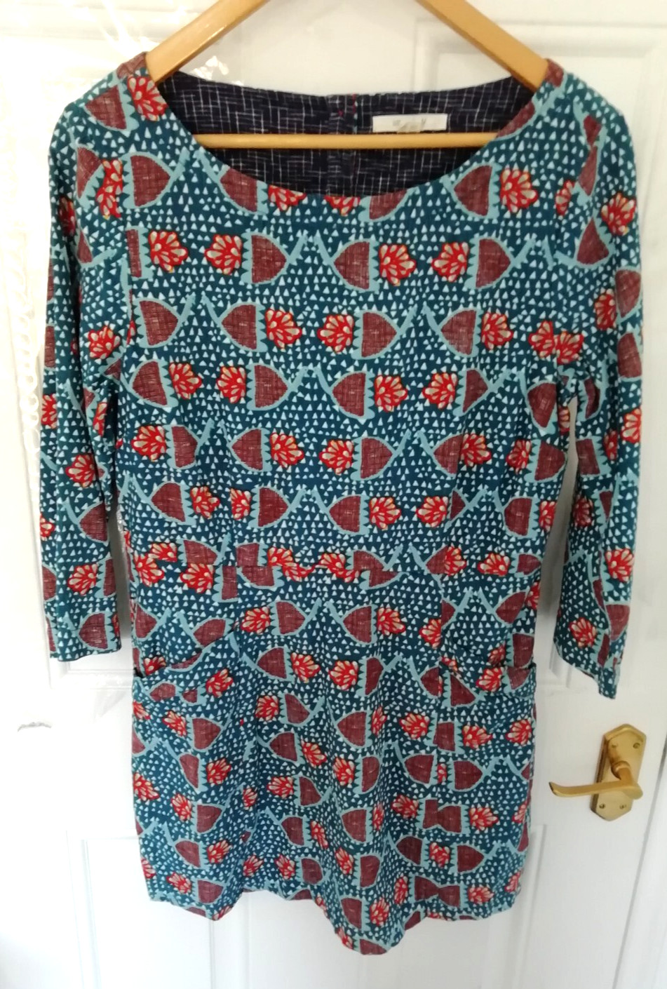 White Stuff 10 Blue Brown Orange Velvet Feel NeedleCord Tunic Dress Bird Peacock