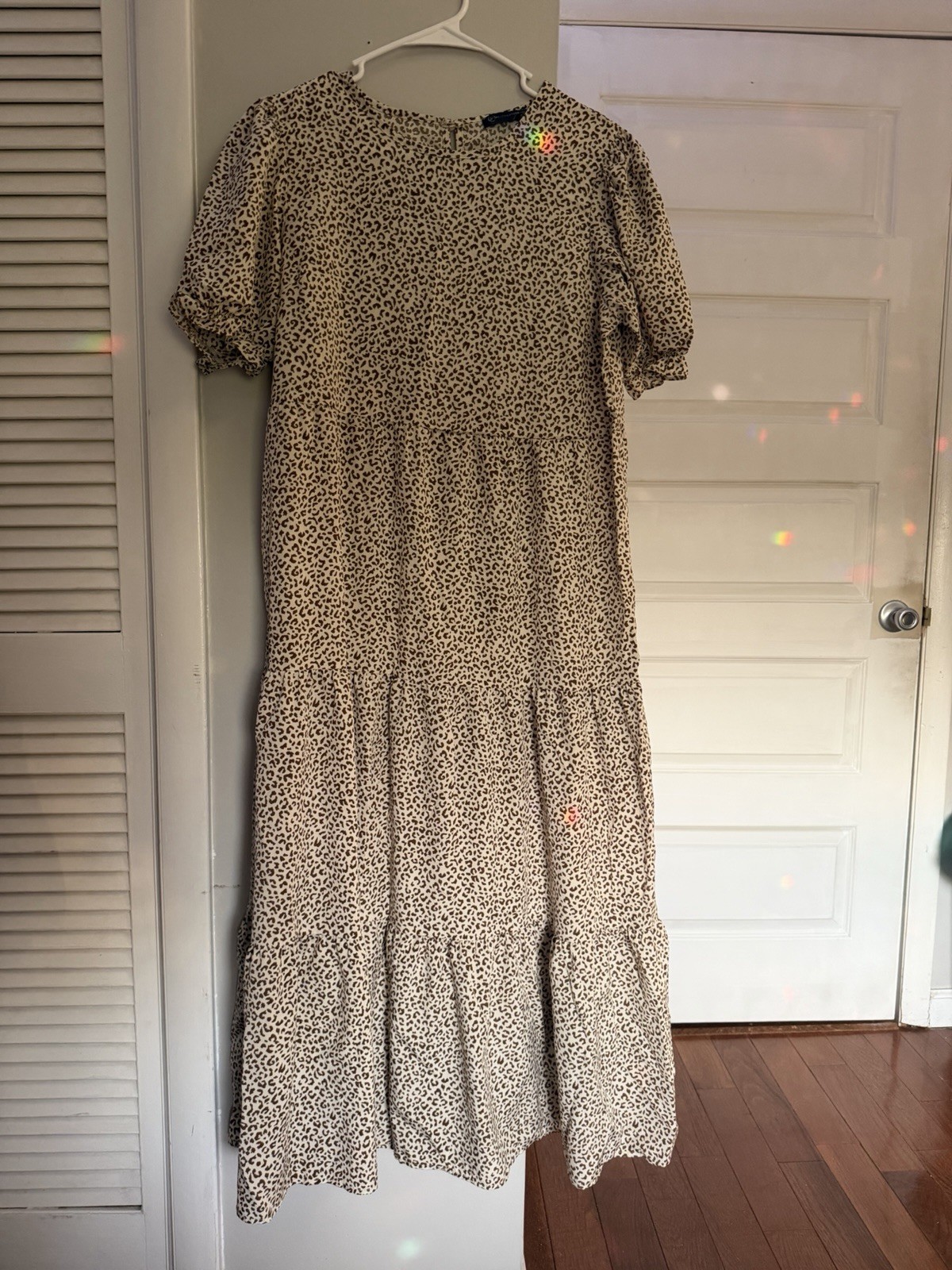 Leopard Print Tiered Maxi Dress – Cream/Black Size M