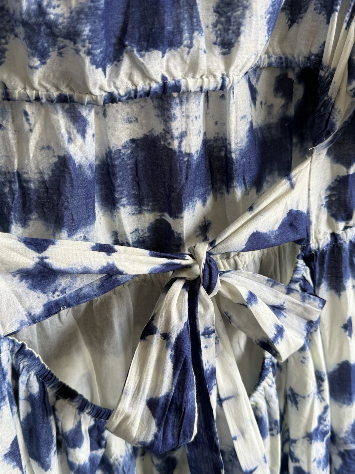 Mango MNG Blue Tie Dye Cotton Dress Open Back Cut Out Midi Dress