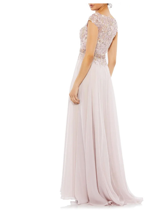 MAC DUGGAL 79365 BEADED SEQUIN CAP SLEEVE MESH & CHIFFON A-LINE ROSE GOWN 8