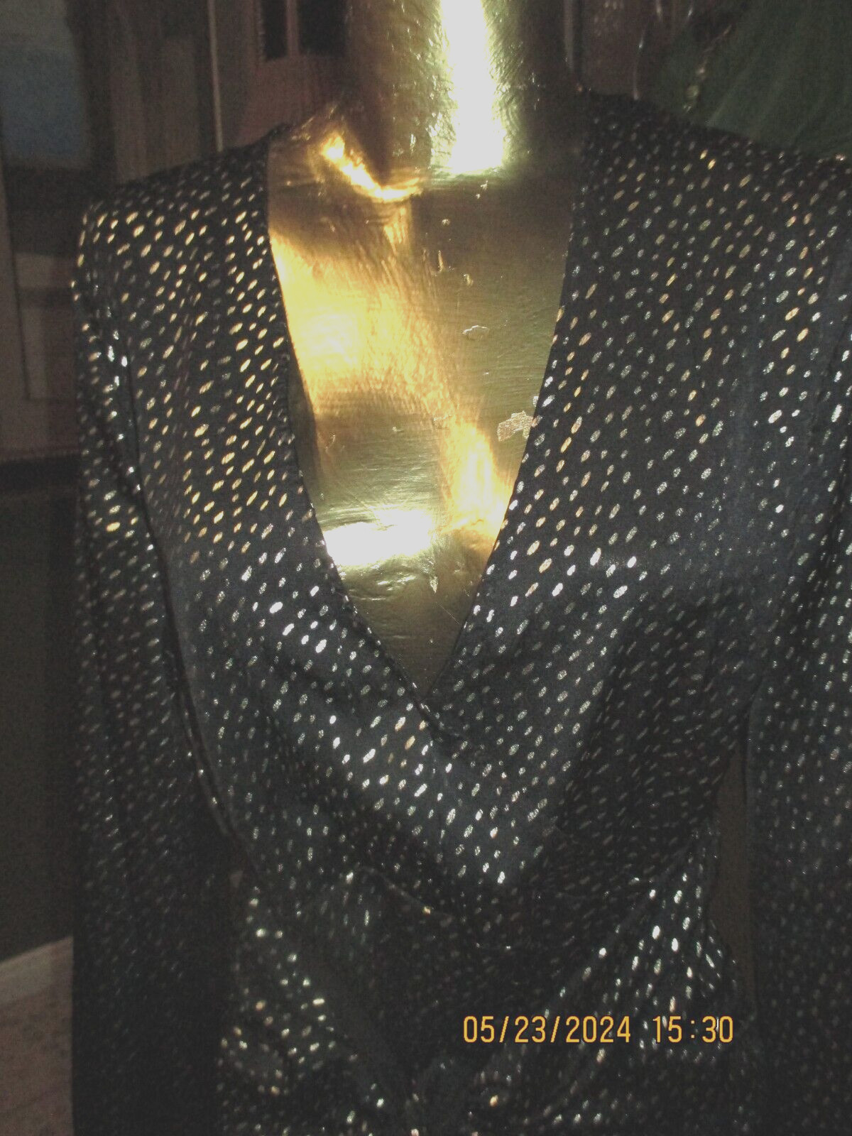 NEW COTTON POLY BLACK&GOLD SPECK MINI DRESS! CROSS OVER TOP WIDE TIE BOW SIZE XL