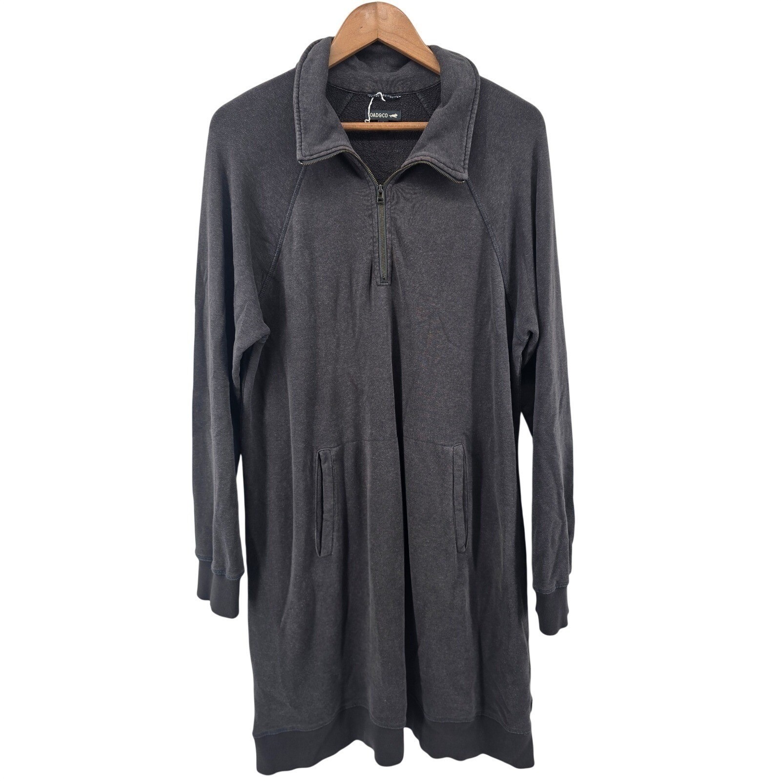 Toad&Co Sweatshirt Dress Womens L Gray Epiq 1/4 Zip LS Hemp Organic Cotton Dress