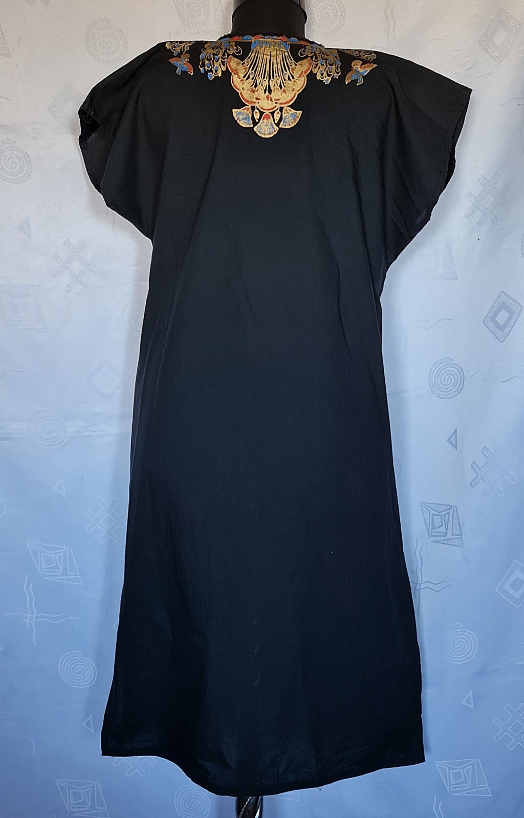 DRESS VINTAGE AUTHENTIC EGYPT LOTUS ANKH CROSS KEY OF LIFE ART DECO WOMENS 8 36