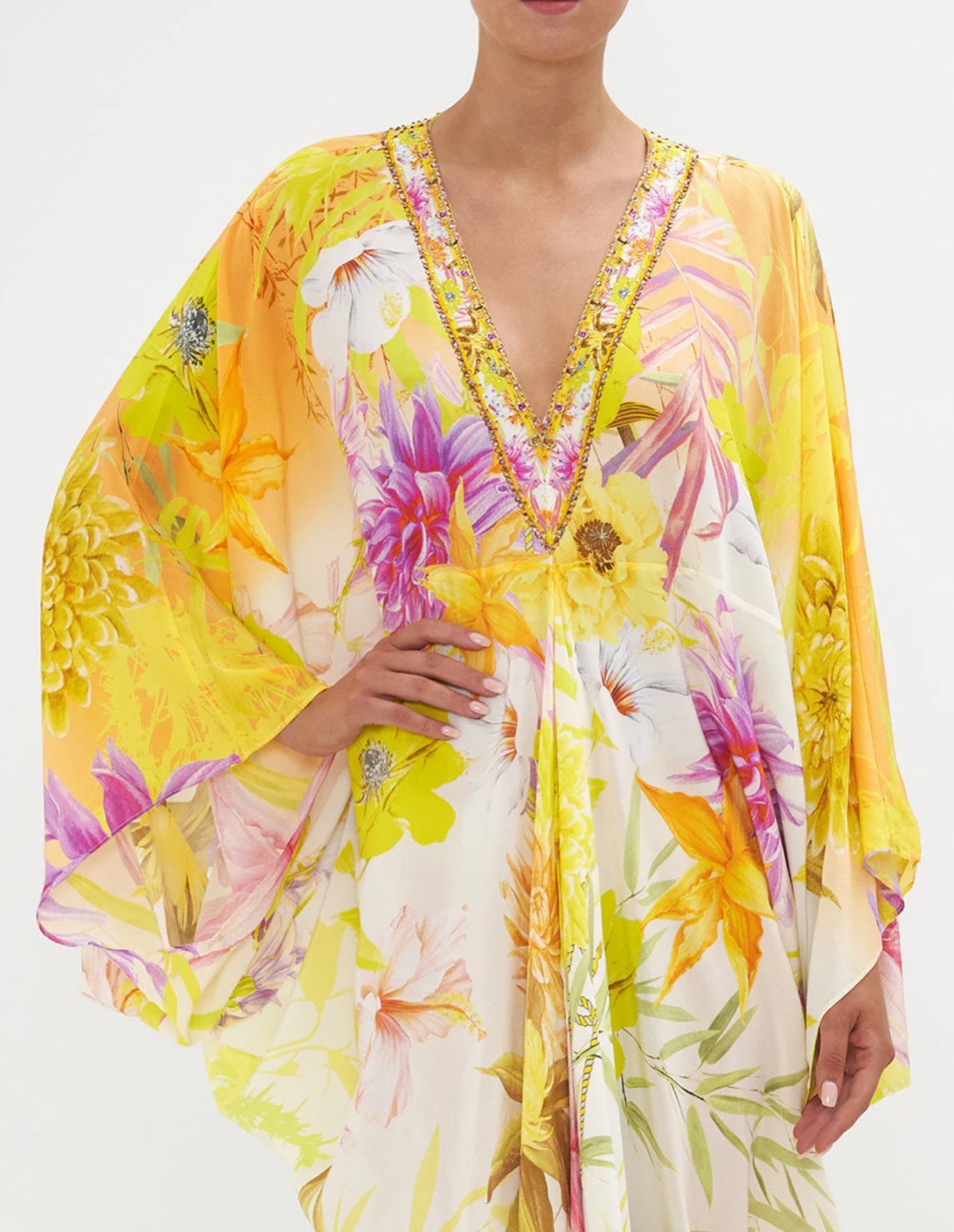 CAMILLA FRANKS YELLOW FLORAL T-SHAPE KAFTAN O/S