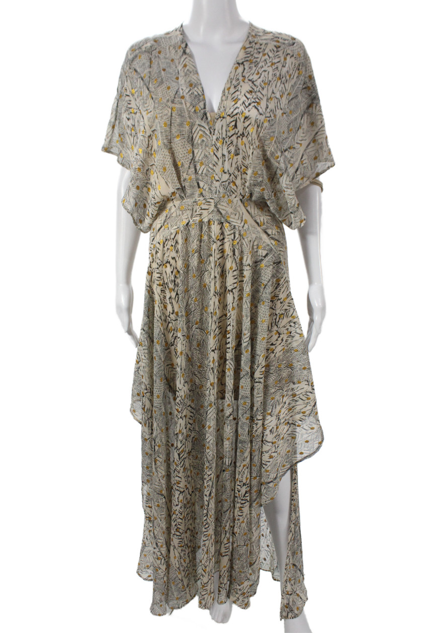 En Creme Womens Beige Kaftan Maxi Slip Dress V-Neck Zip Size S