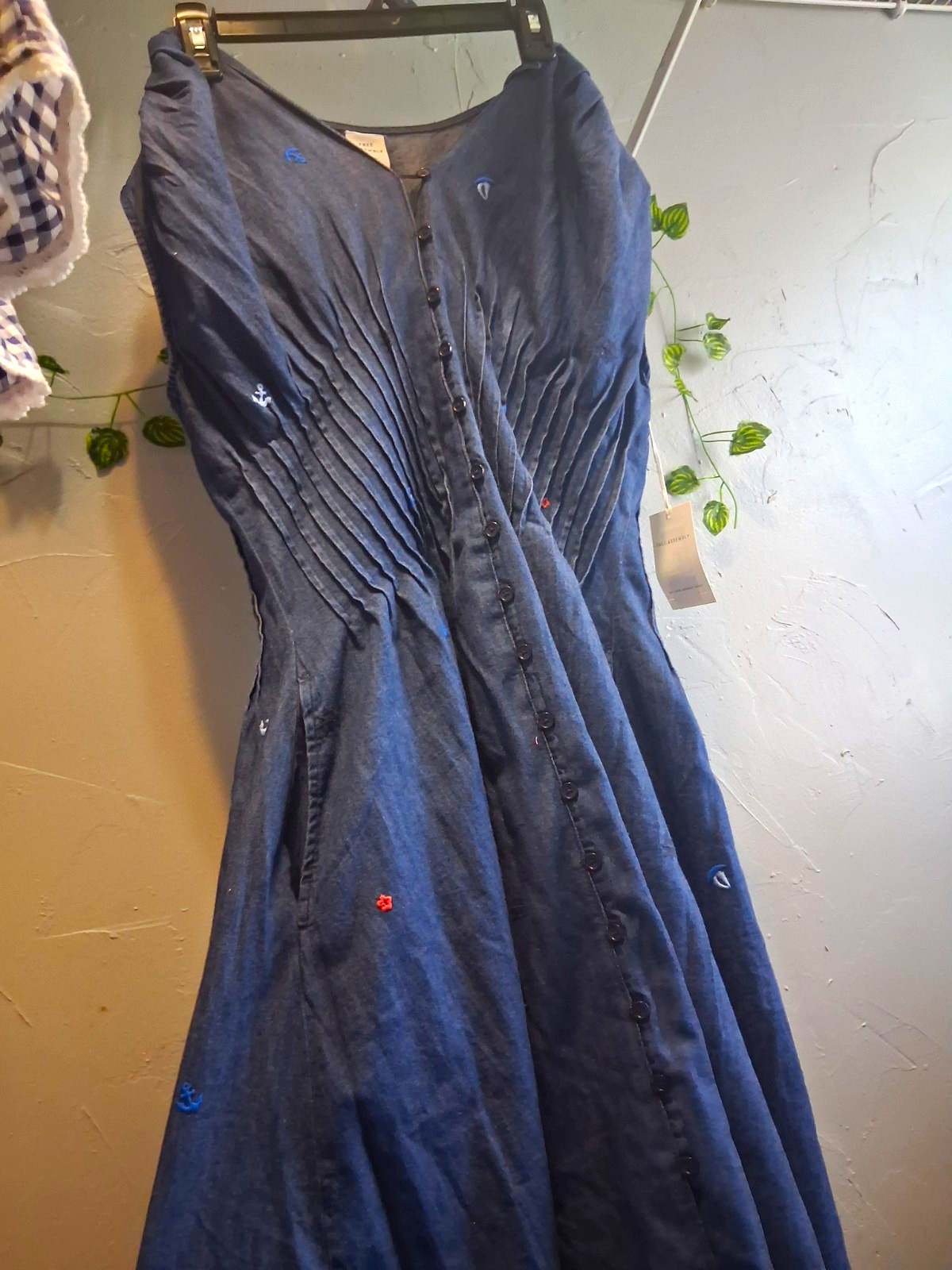 Free Assembly Women’s Blue Denim Sleeveless Button Front V-Neck Maxi Dress M