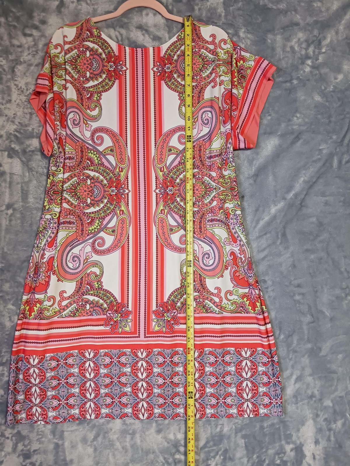 Studio One New York Dress Womens XL Multicolor Paisley Short Sleeve Knit Stretch