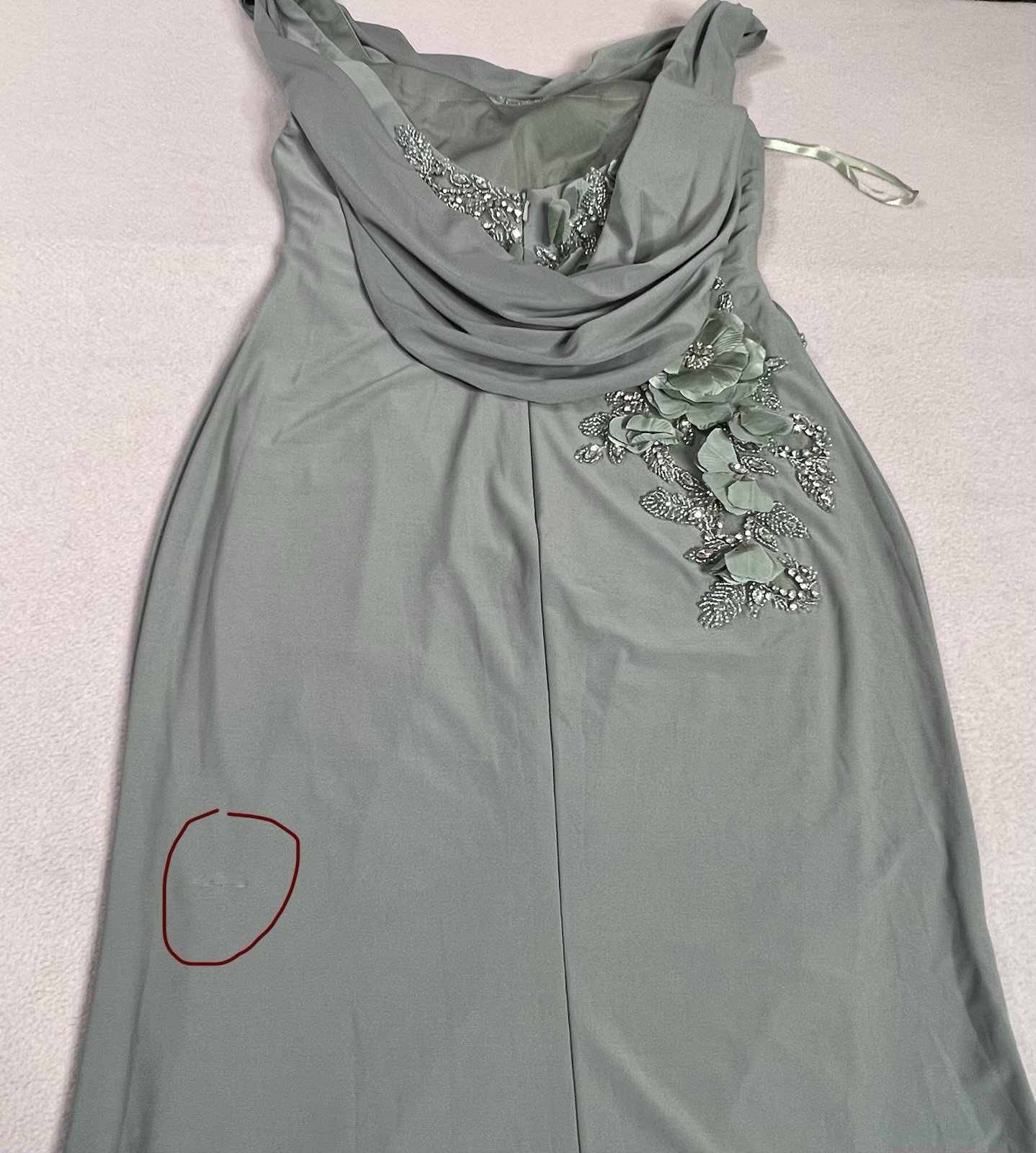 MAC DUGGAL 11910 Green Sleeveless Jersey Gown Size 4 Cowl Neck Beading NWT