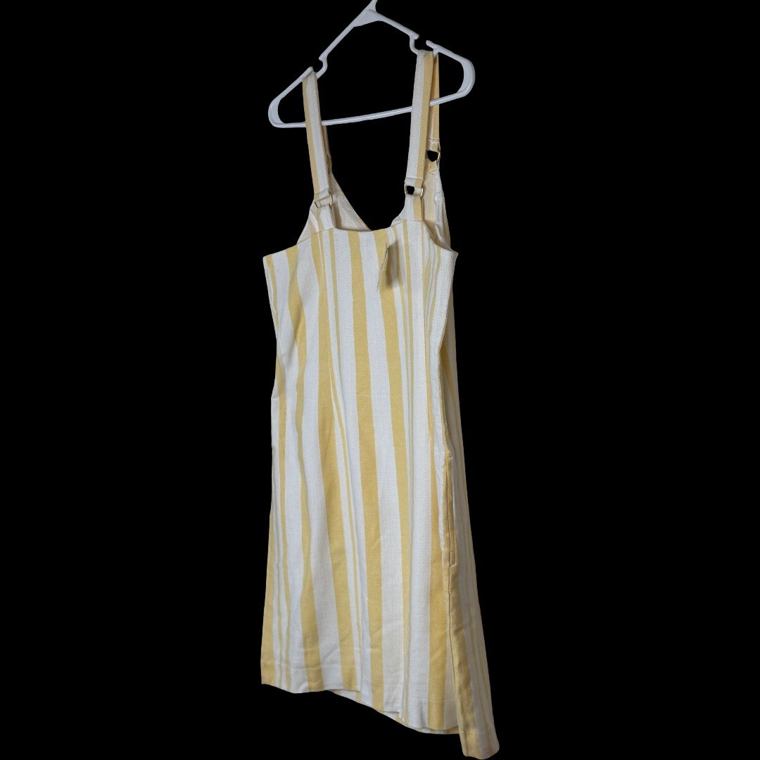 Cato Yellow White Striped Pinafore Shift Dress Womens Medium Cotton Blend