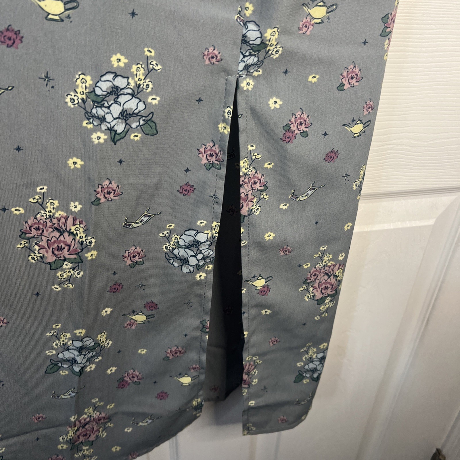 Disney Parks Womens Aladdin Jasmine Floral Print Midi Sundress Dress Gray Sz XL