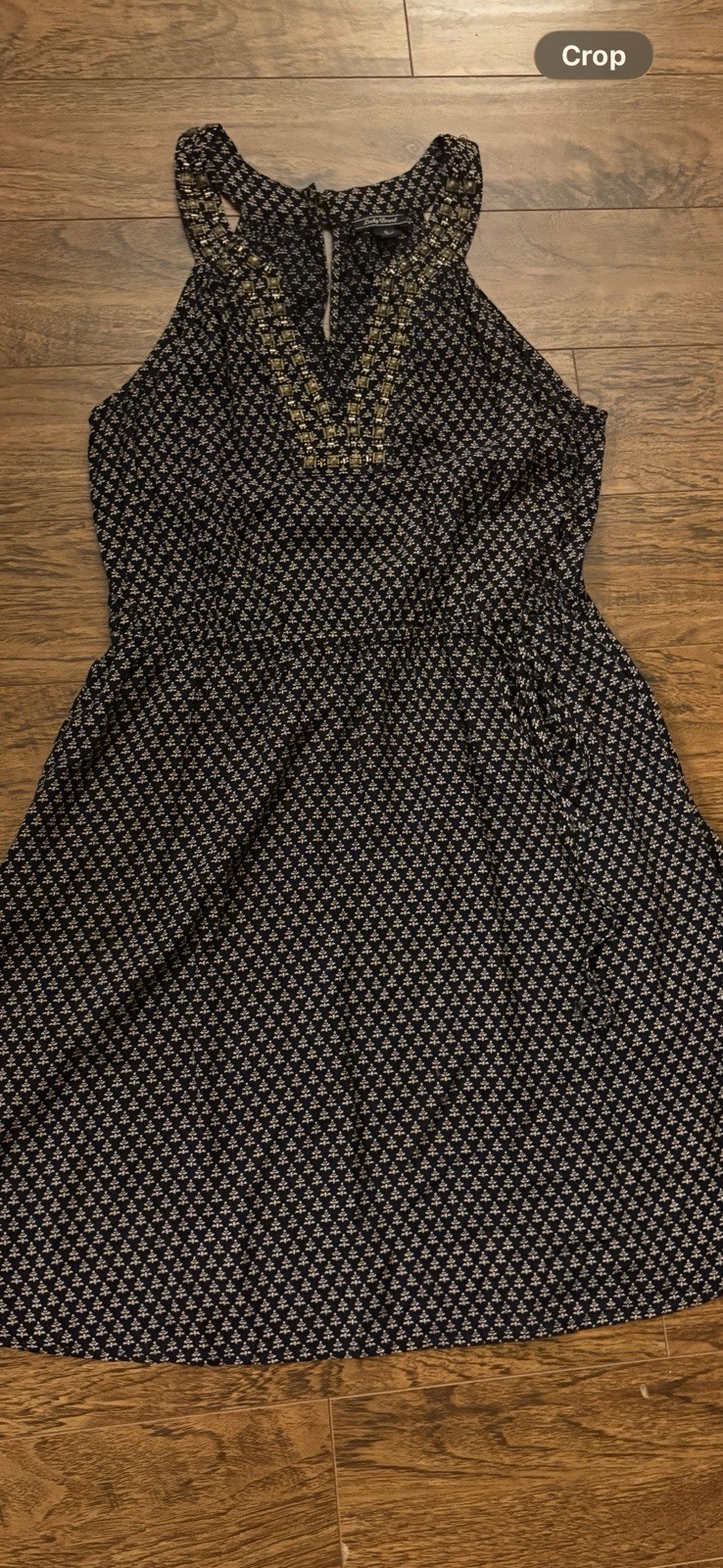 Lucky Brand Women’s Small BOHO Printed Beaded Studded V-Neck Midi Dress