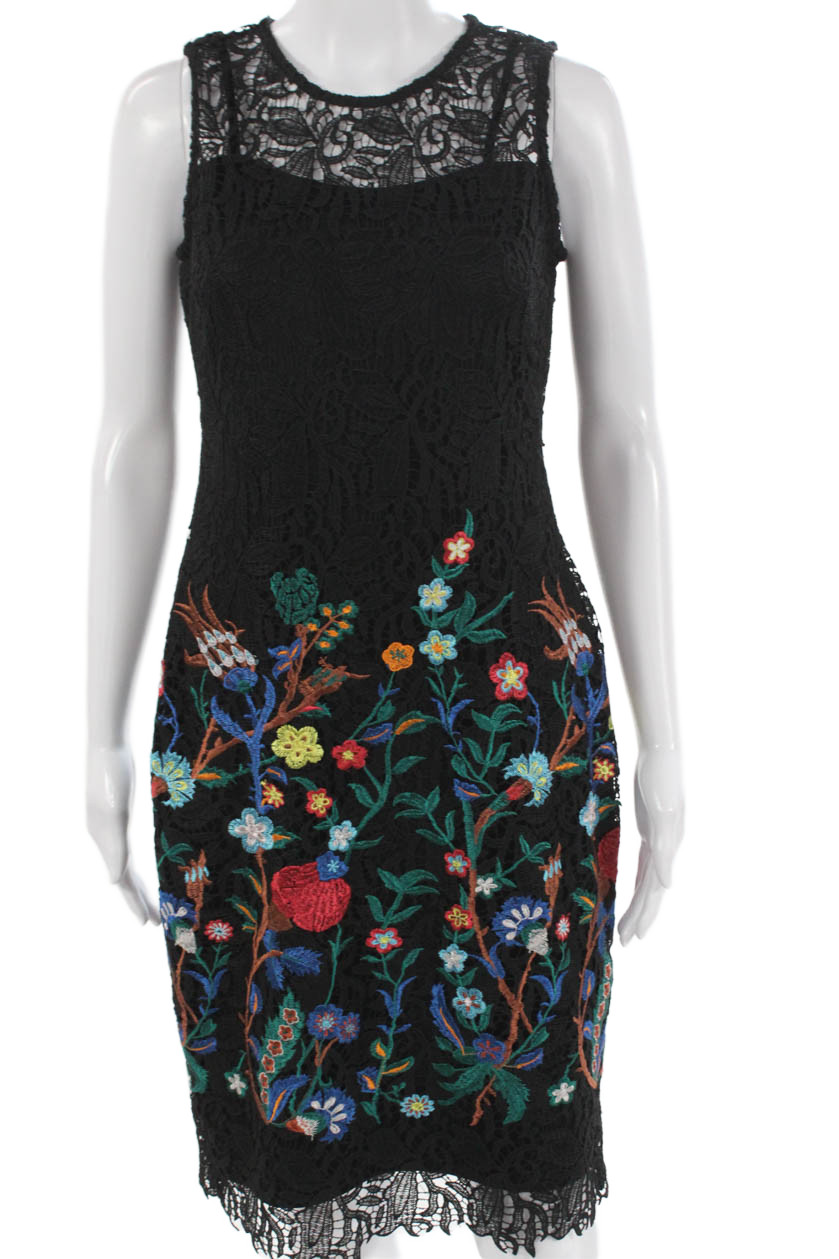 Calvin Klein Womens Sheath Dress Black Floral Sleeveless Mid Calf Size 4