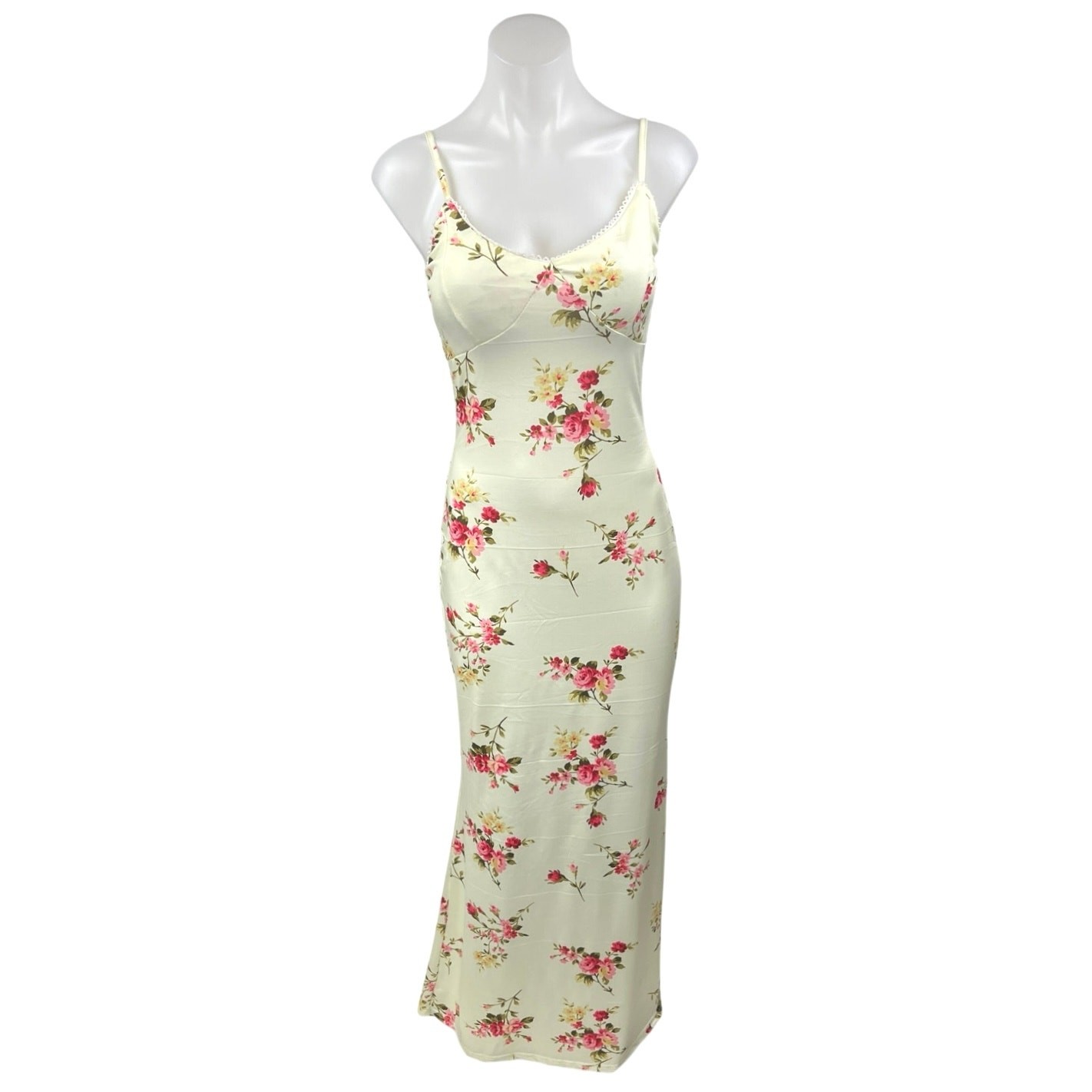 Yellow Flower Floral Sleeveless Cami Camisole Maxi Bodycon Slip Tank Dress Sz S