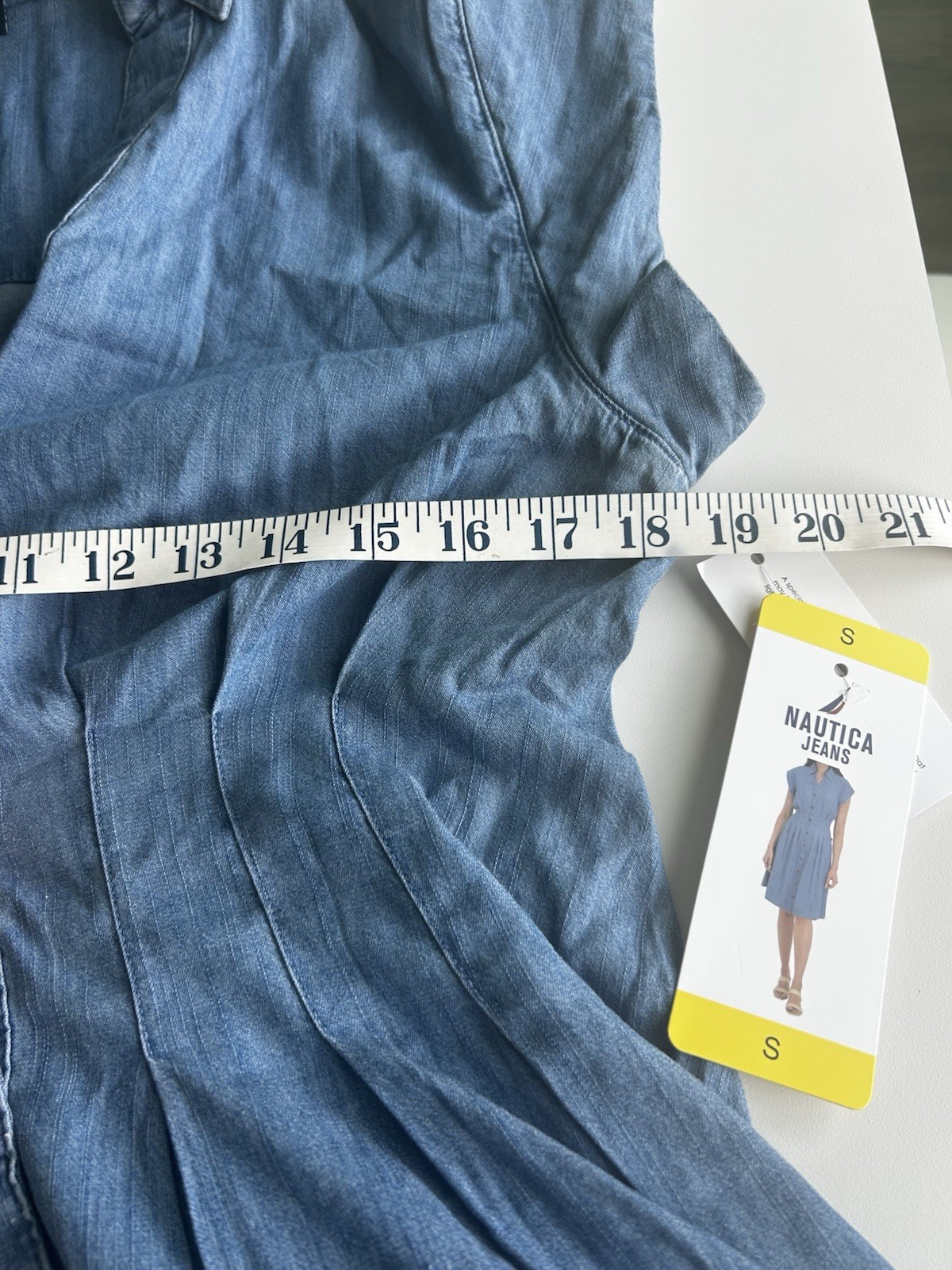 NWT Nautica Jeans Chambray Button Front Shirt Dress Womens Small Blue Cap Sleeve