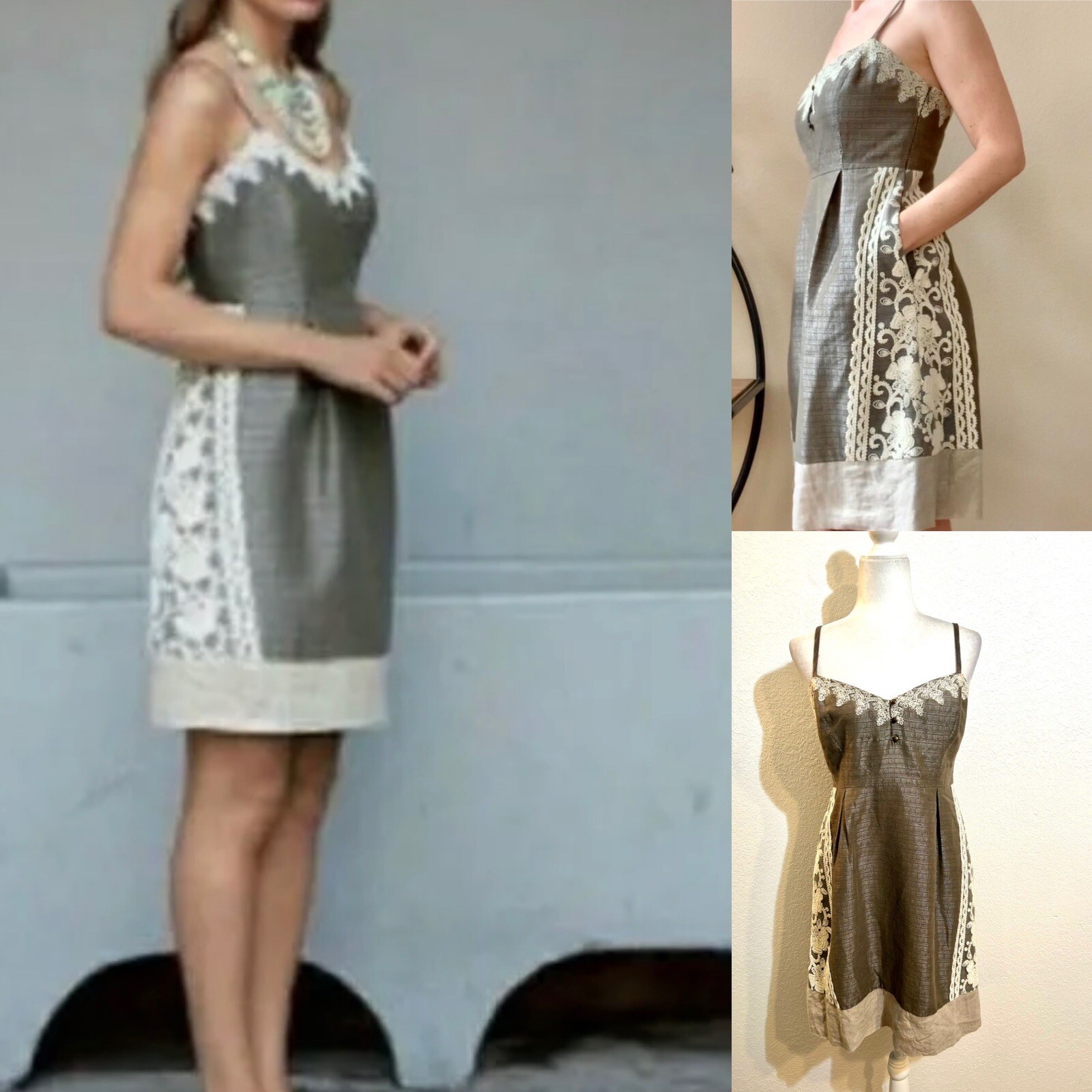 Moulinette Soeurs Anthropologie Rainwash Shale Crochet Lace Dress Wm 10 Pockets