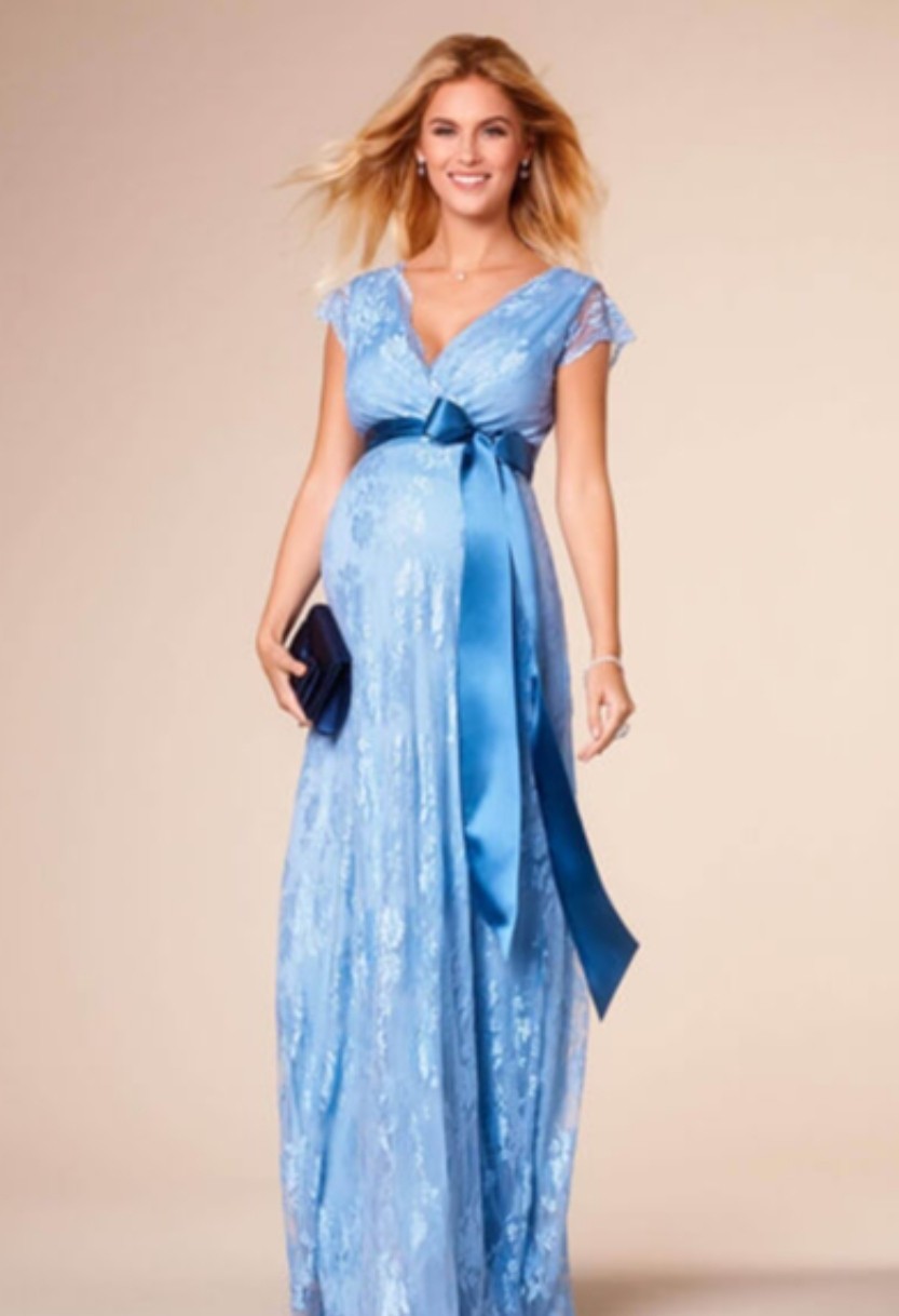 Tiffany Rose Eden Maternity Gown Dress Long 3 UK 12-14 Dusky Blue Light Blue