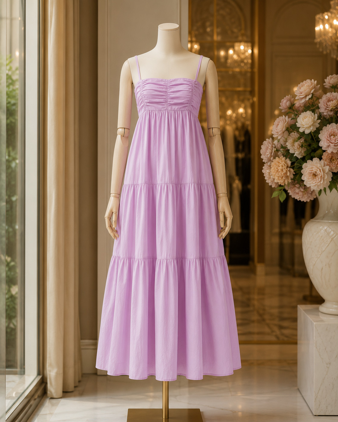 Zara Lilac Cotton Maxi Sundress Smocked Back Sleeveless Boho Dress Size M