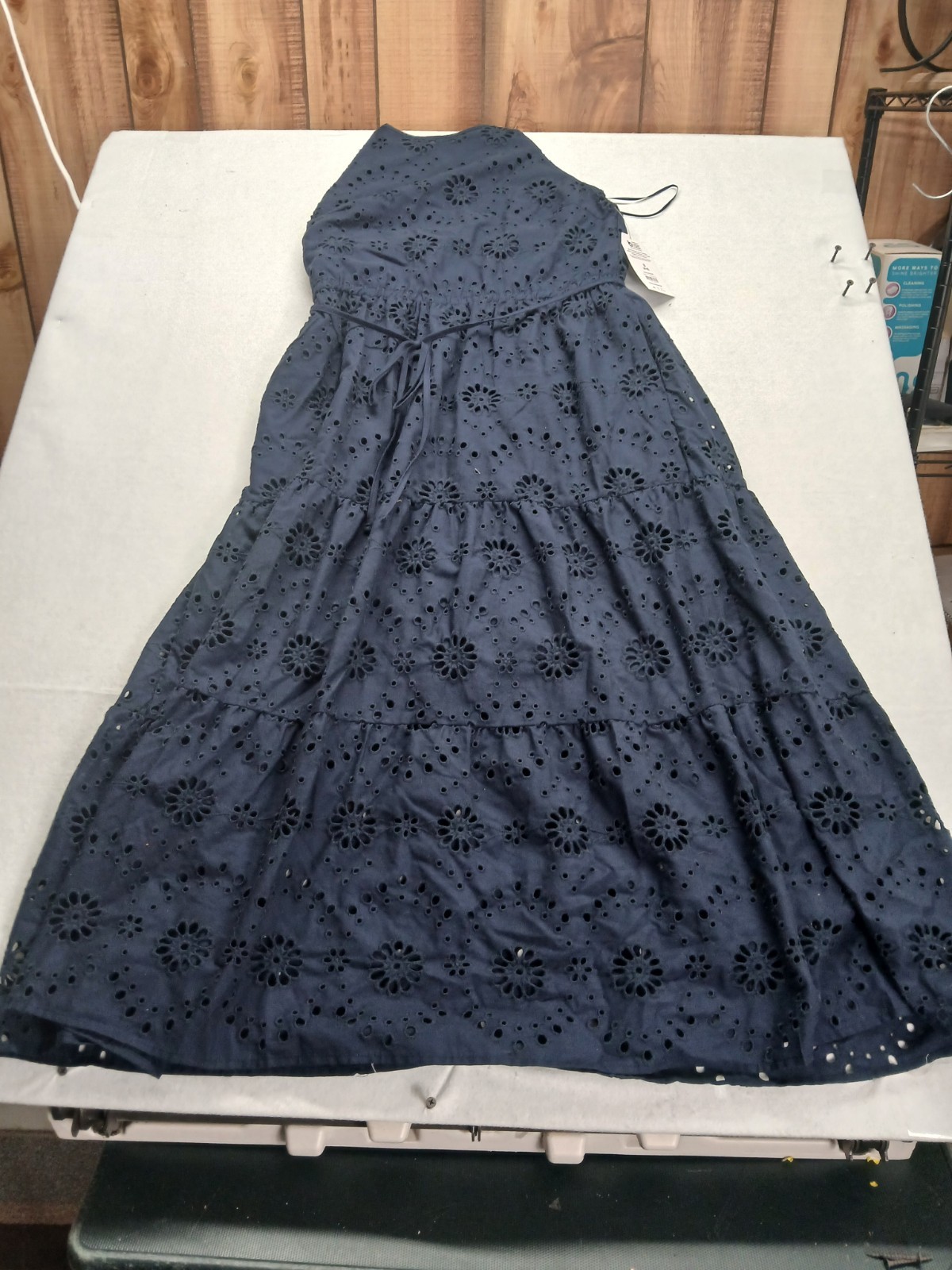 Time and Tru Womens 3X Dark Navy Sleeveless Eyelet Tiered Midi Dress