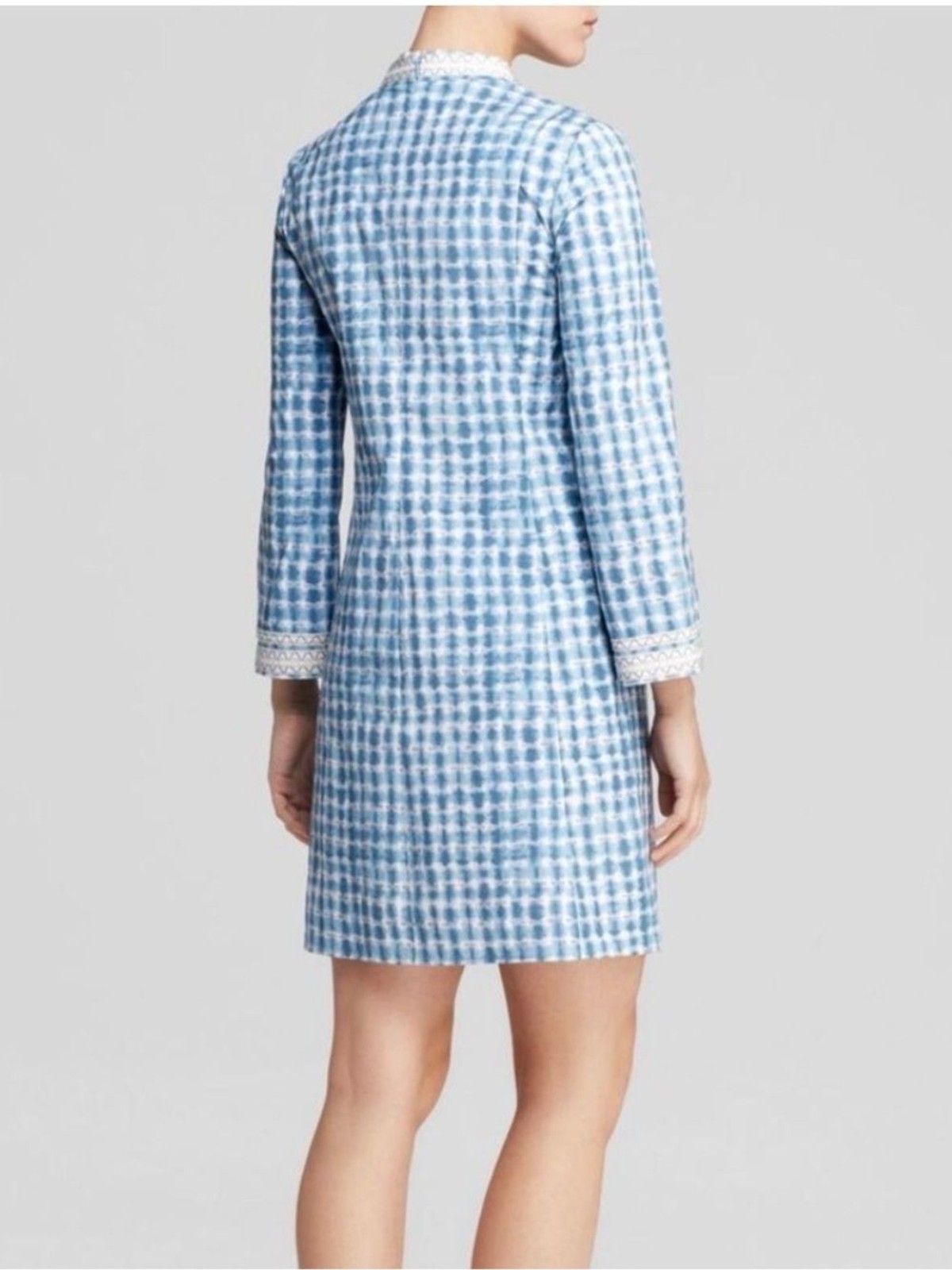 Tory Burch Light Pool Blue Embroidered Long Sleeve Tunic Resort Dress
