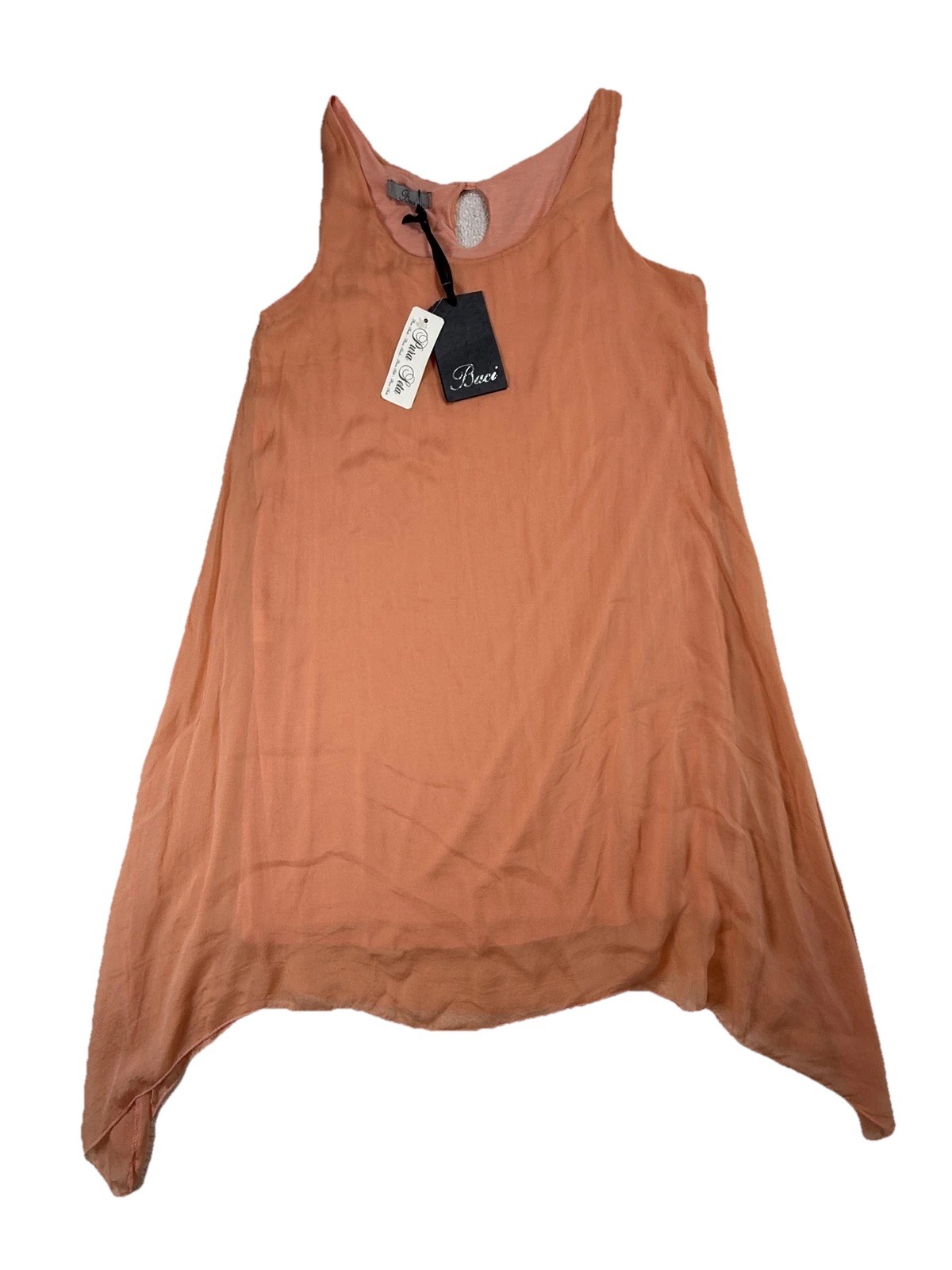 Baci Dress Womens S M Orange Silk Trapeze Sleeveless Layered Asym Hem Made Italy